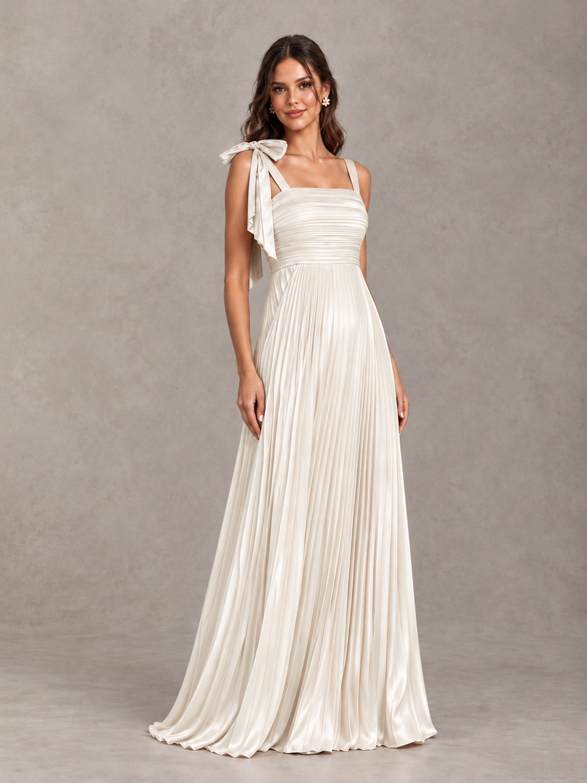 BOLODOO Ivory Pleated Bow-Strap Bridesmaid Maxi Dress - Ivory - Ivory (4)