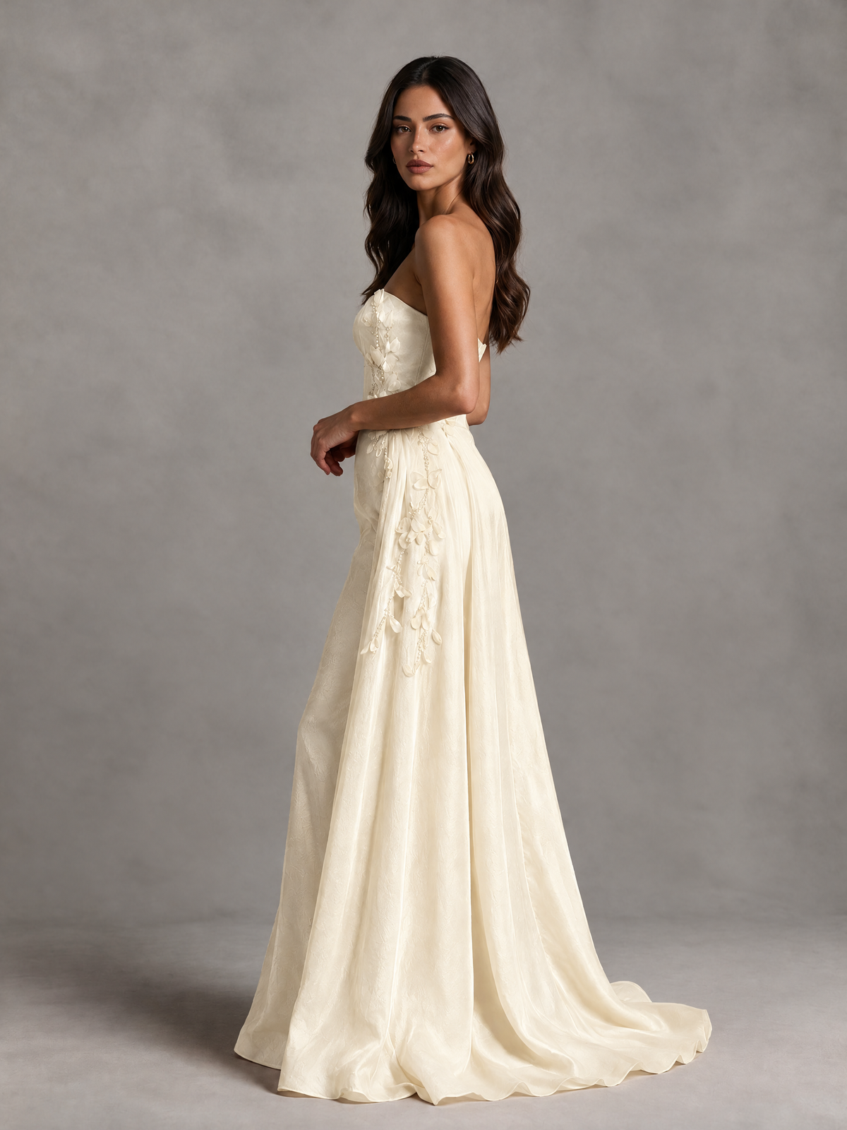 BOLODOO Ivory Strapless Floral Applique Prom Dress with Overskirt - Ivory - Ivory (4)