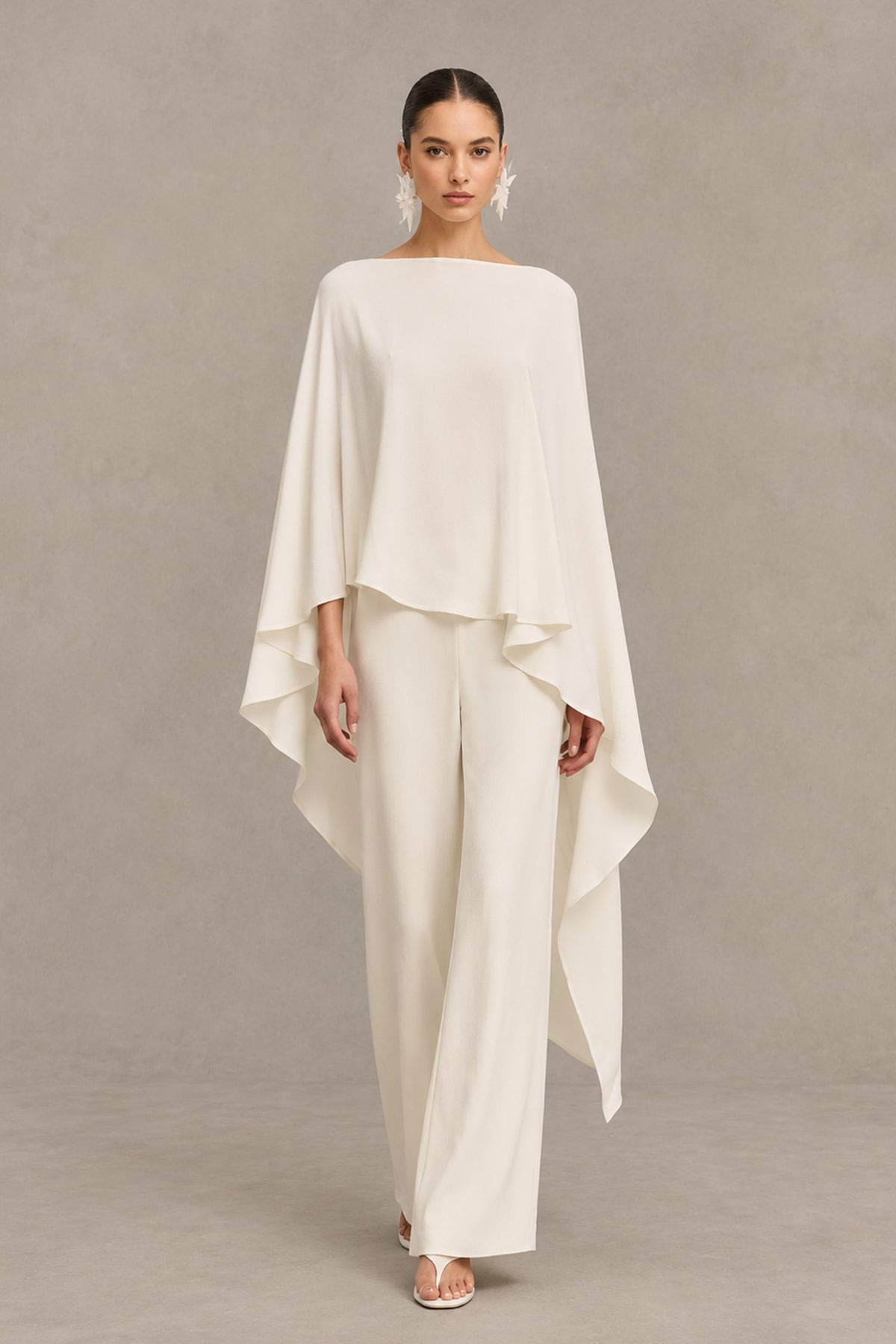 BOLODOO Ivory Cape Sleeve Wide-Leg Formal Pantsuit 