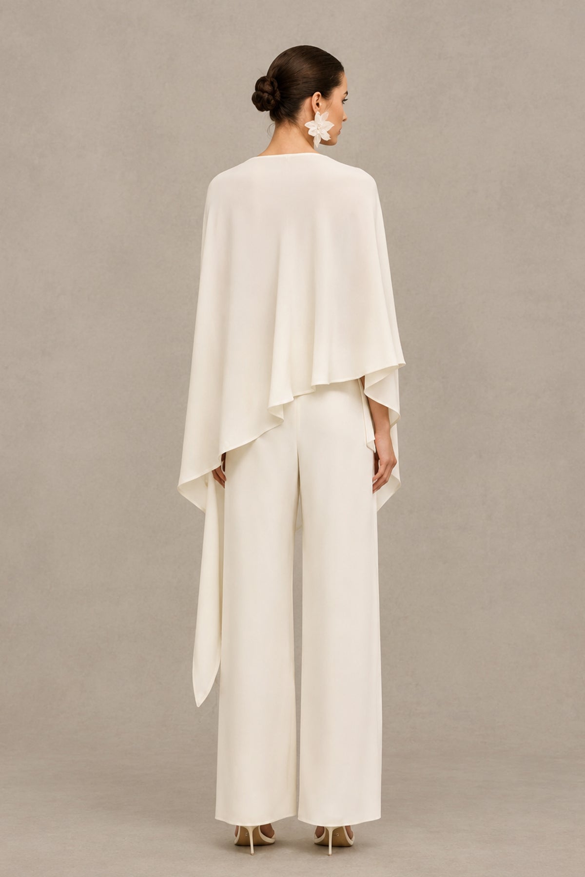 BOLODOO Ivory Cape Sleeve Wide-Leg Formal Pantsuit 