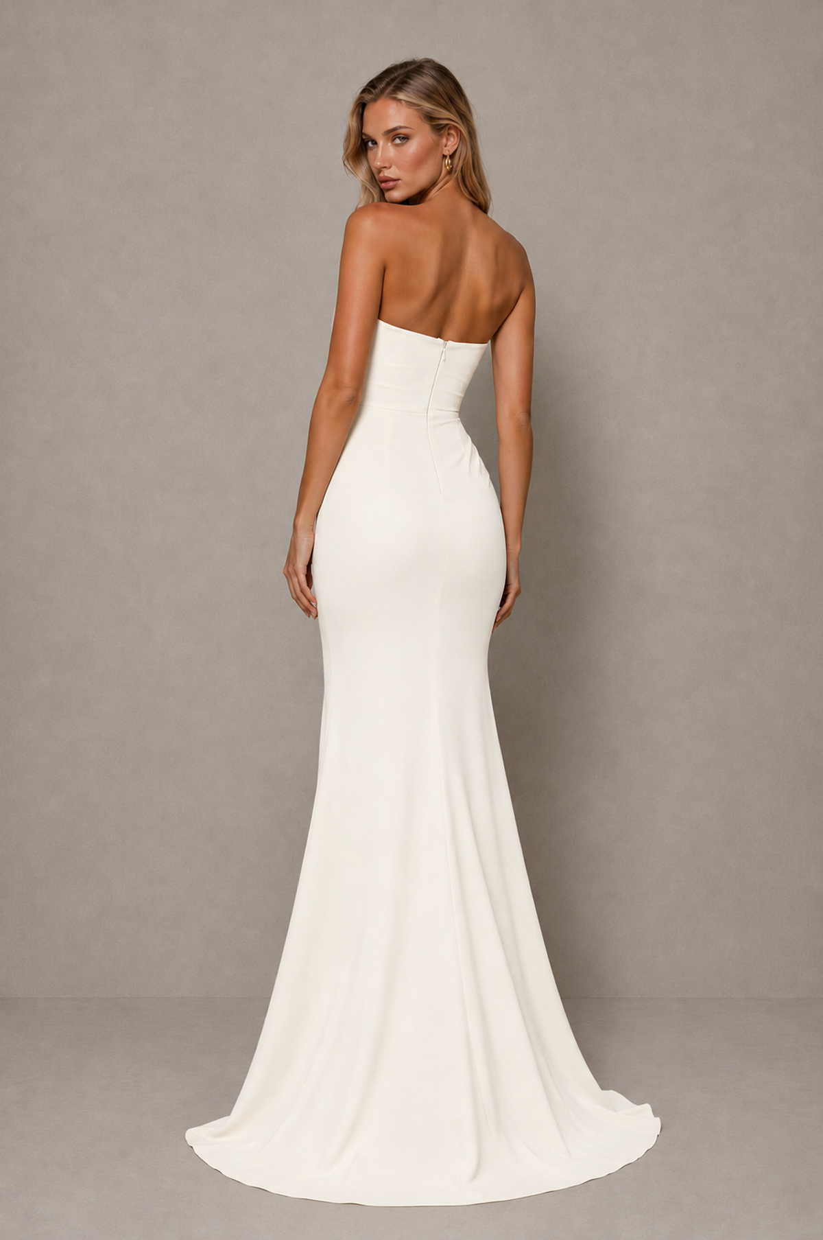 BOLODOO Ivory Strapless Sweetheart Ruched Mermaid Gown | Cascade Drape Formal Evening Dress 