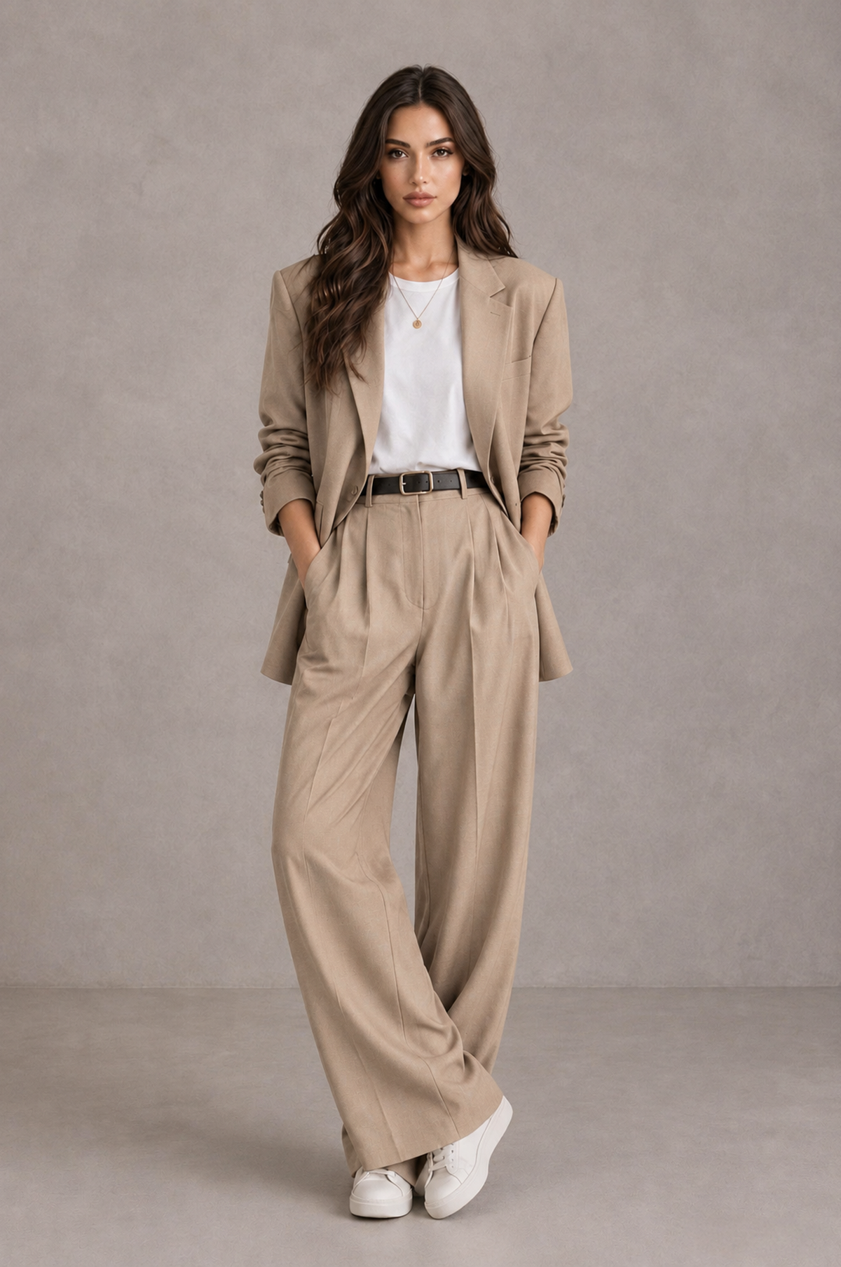 BOLODOO Khaki Brown Blazer & Wide-Leg Pants Suit for Women - Khaki - Khaki_01