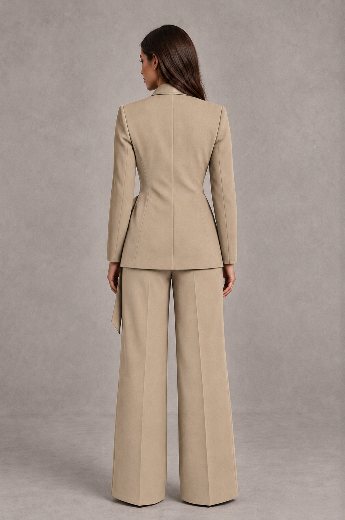 BOLODOO Khaki Tie-Waist Blazer & Wide-Leg Pantsuit - Khaki - Khaki_02