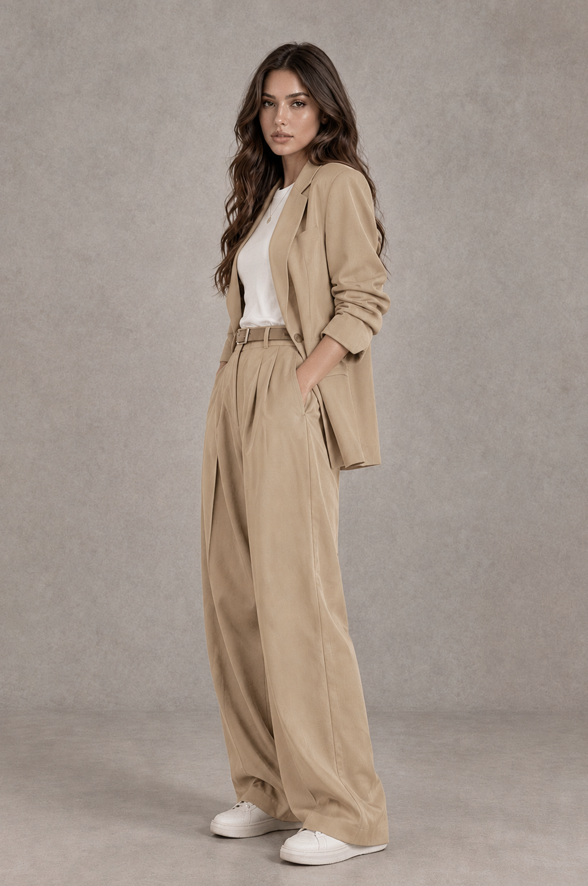 BOLODOO Khaki Brown Blazer & Wide-Leg Pants Suit for Women - Khaki - Khaki_03