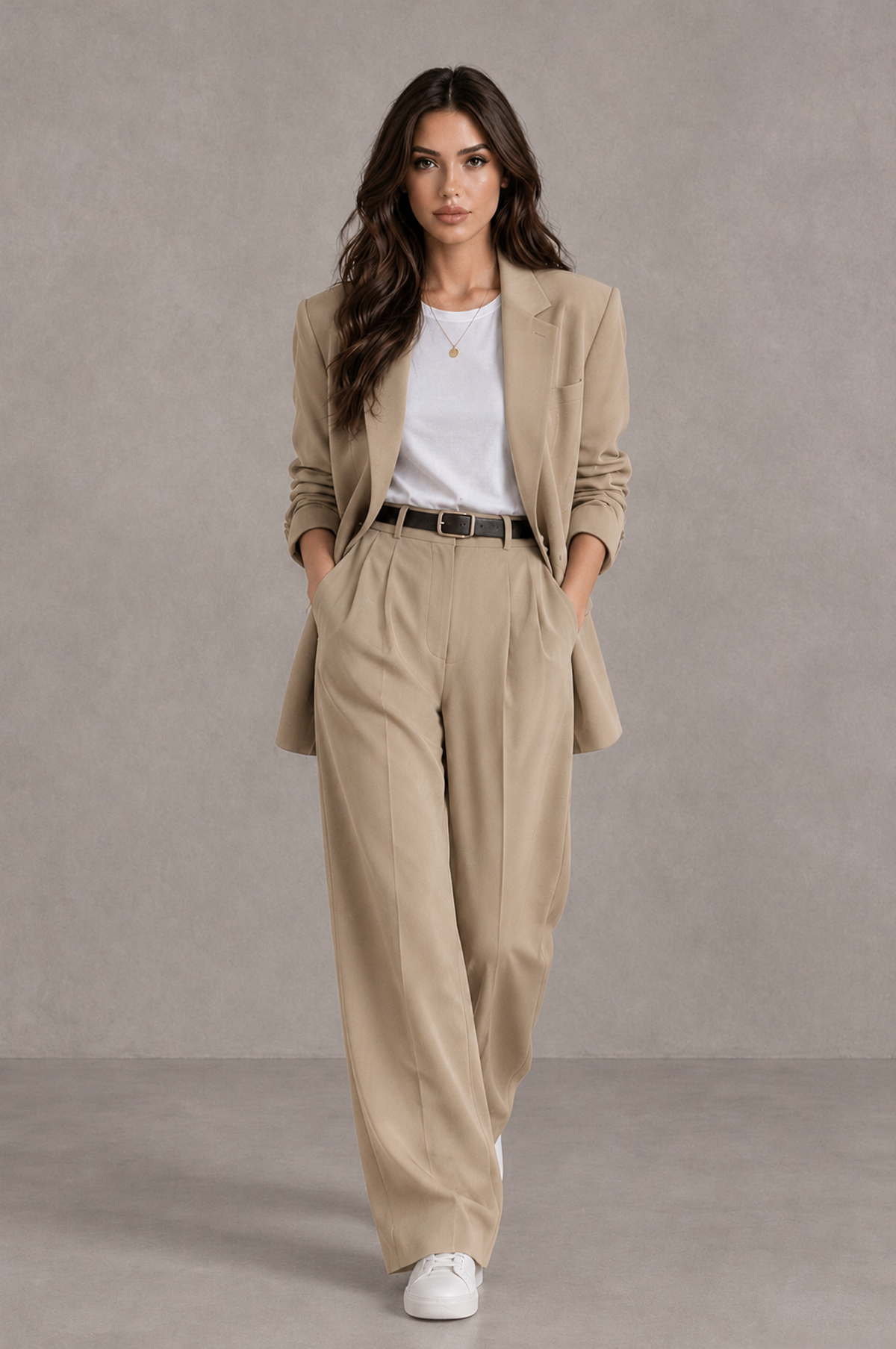 BOLODOO Khaki Brown Blazer & Wide-Leg Pants Suit for Women - Khaki - Khaki_04