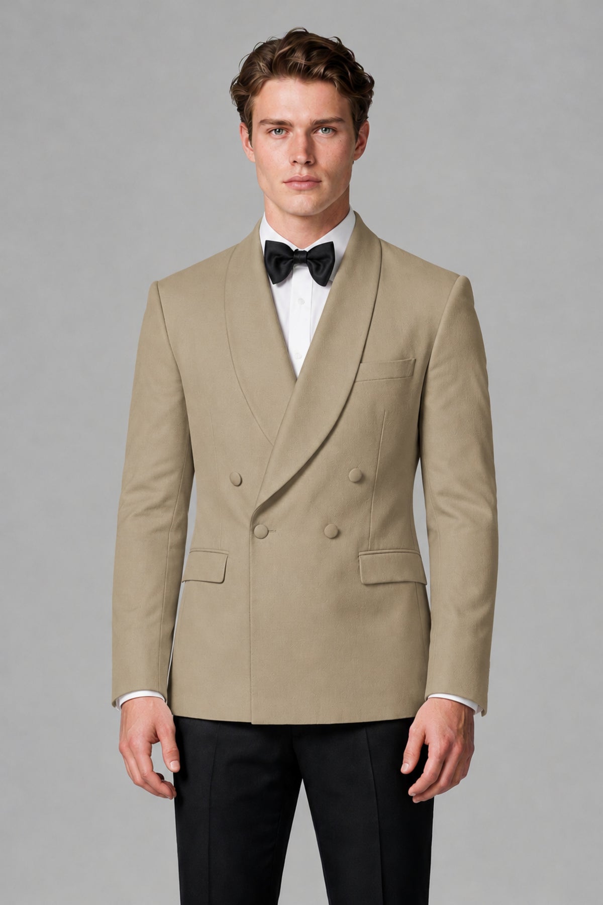 BOLODOO Men's Khaki Double-Breasted Tuxedo Blazer – Shawl Lapel Formal Suit Jacket - Khaki - Khaki_1