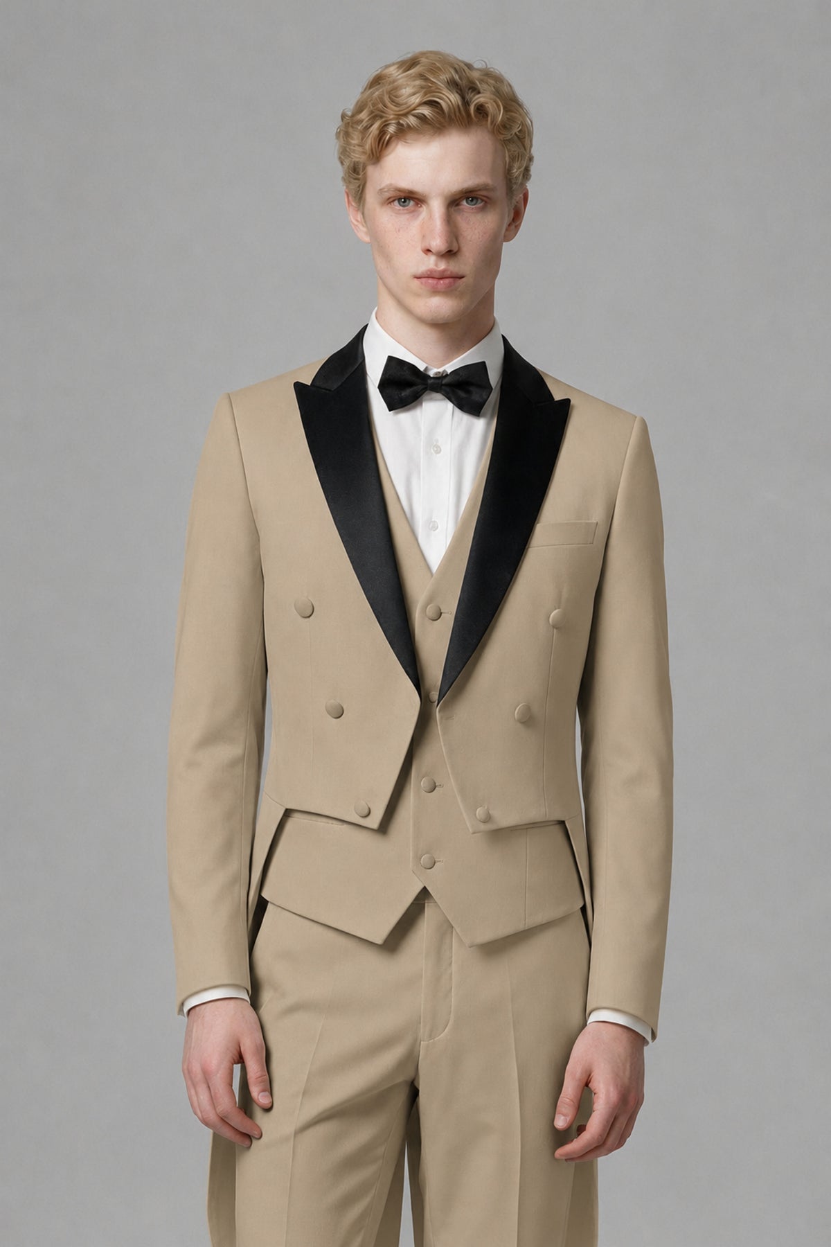 Bolodoo Men's Khaki 3-Piece Tailcoat Tuxedo Suit with Vest & Trousers - Khaki - Khaki_1