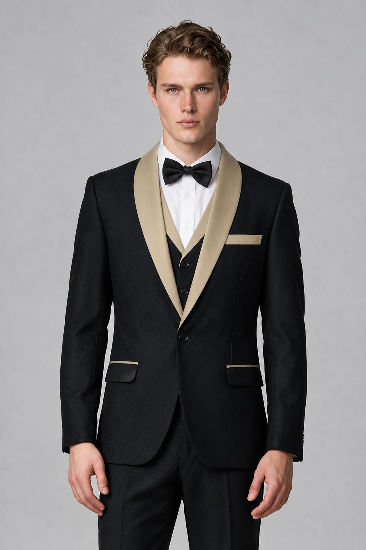 Bolodoo Men's Khaki 3-Piece Shawl Lapel Tuxedo Suit - Khaki - Khaki_1