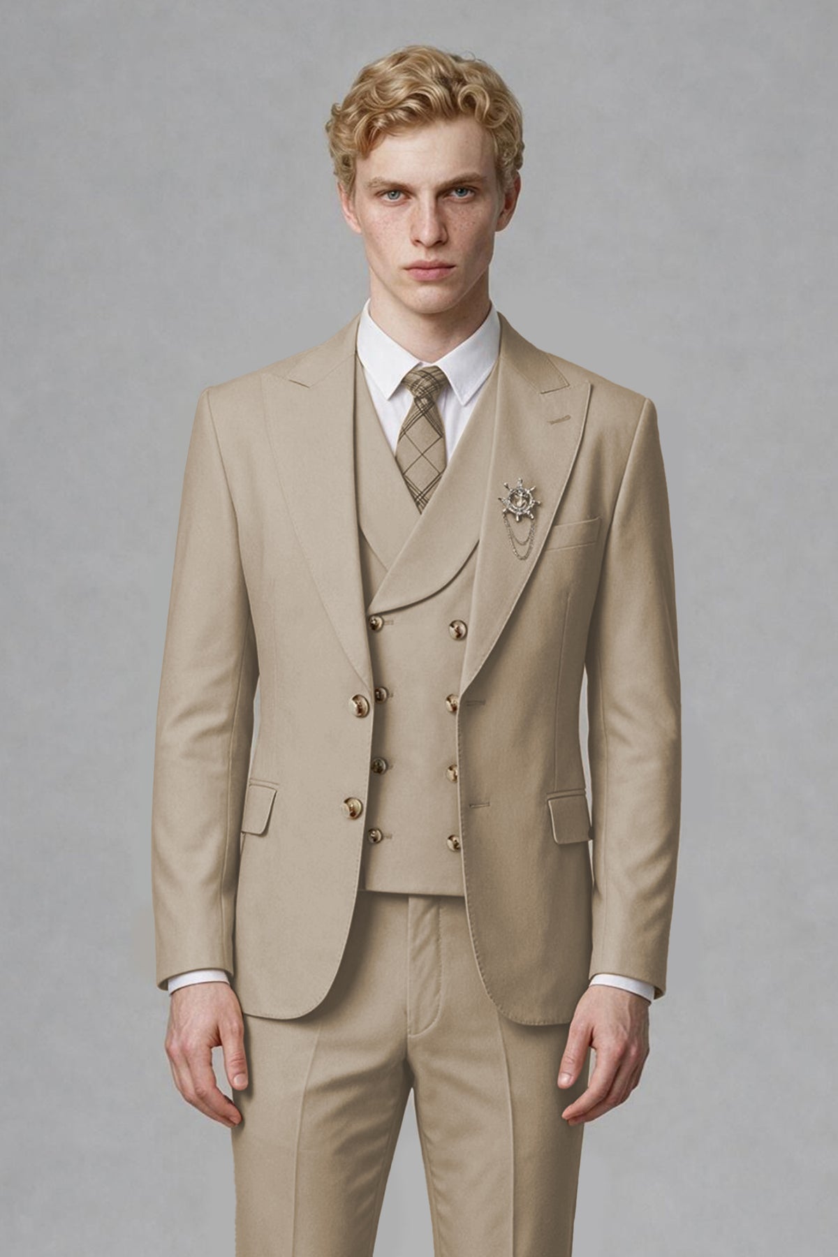 BOLODOO Men's Khaki Two-Piece Wedding Suit – Jacket & Trousers - Khaki