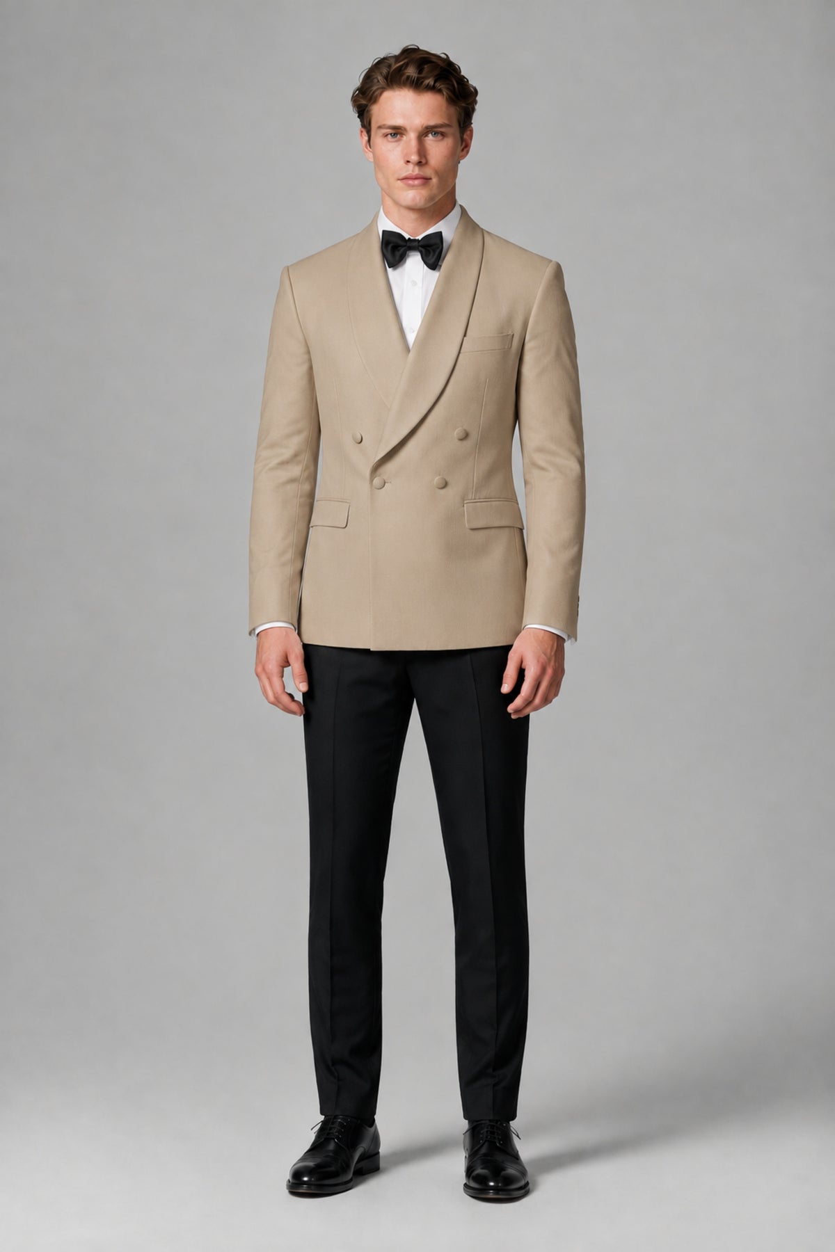 BOLODOO Men's Khaki Double-Breasted Tuxedo Blazer – Shawl Lapel Formal Suit Jacket - Khaki - Khaki_2