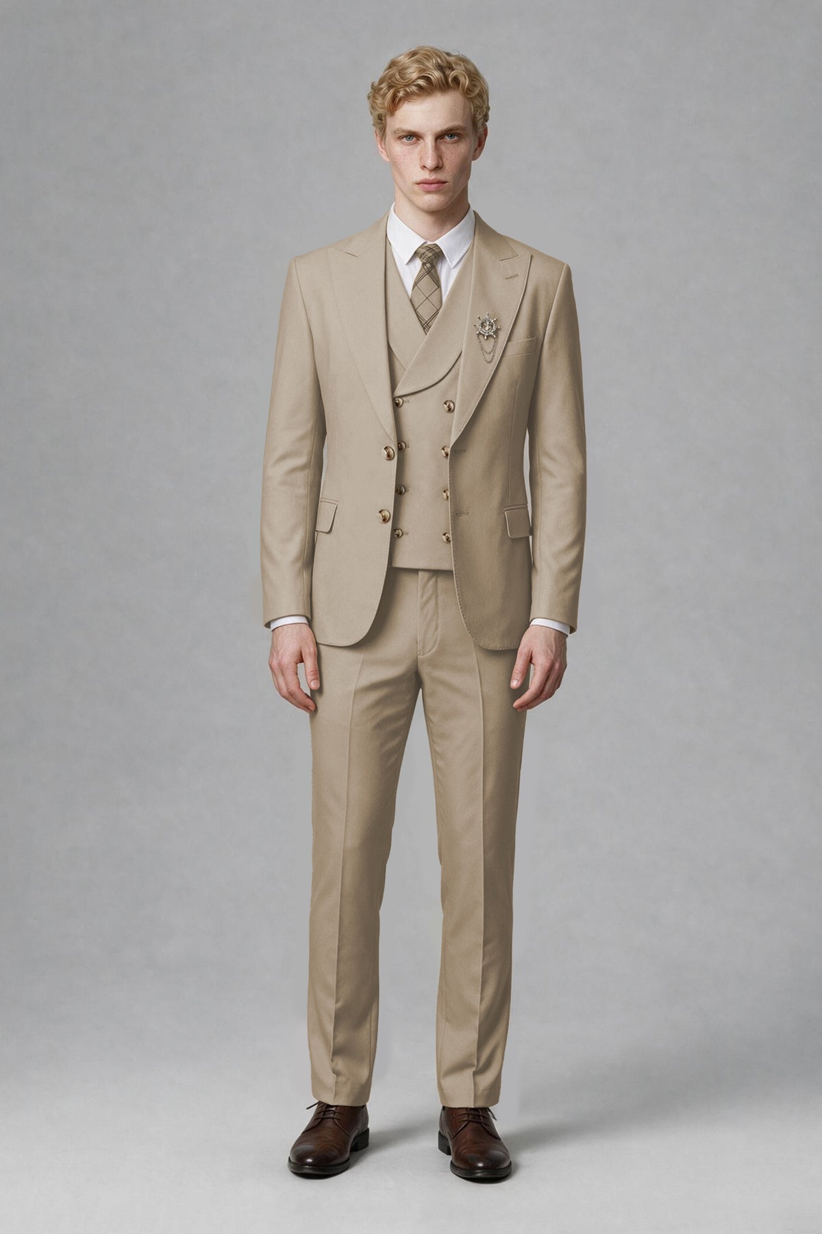 BOLODOO Men's Khaki Two-Piece Wedding Suit – Jacket & Trousers - Khaki