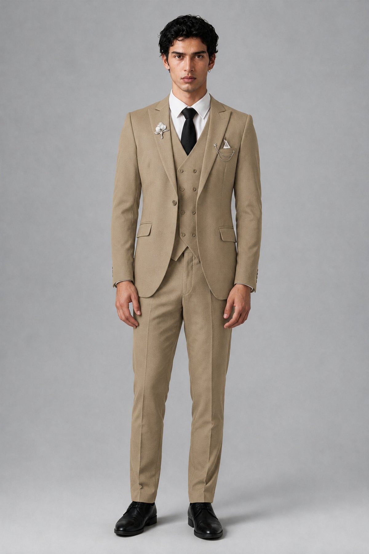 Bolodoo Men's Khaki 2-Piece Suit – Notch Lapel Jacket & Trousers - Khaki - Khaki_2