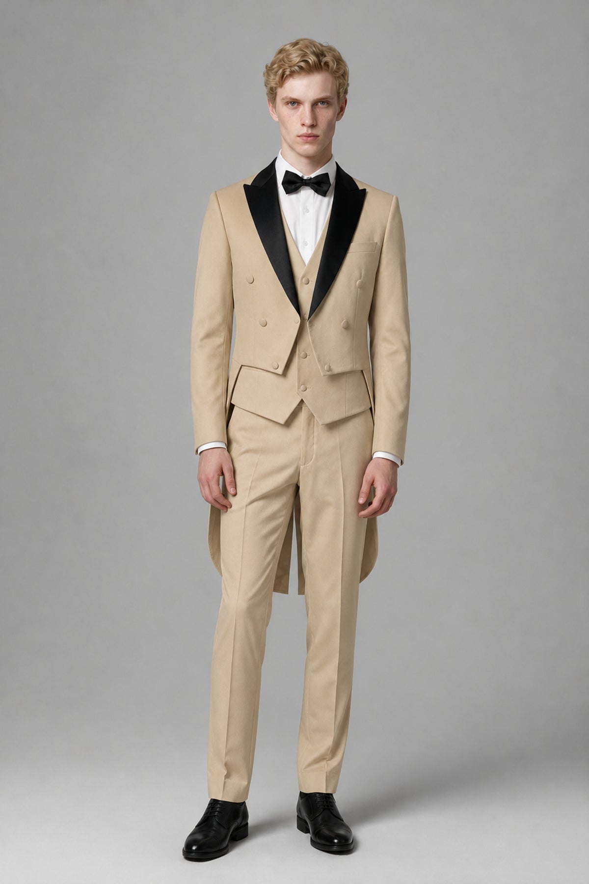 Bolodoo Men's Khaki 3-Piece Tailcoat Tuxedo Suit with Vest & Trousers - Khaki - Khaki_2