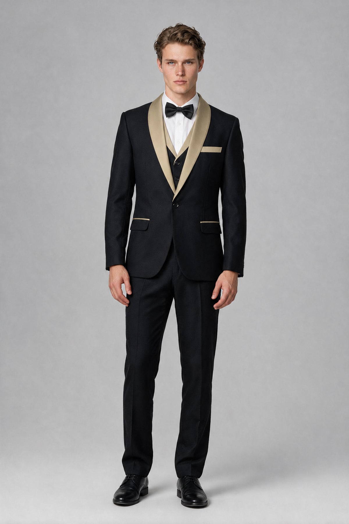 Bolodoo Men's Khaki 3-Piece Shawl Lapel Tuxedo Suit - Khaki - Khaki_2