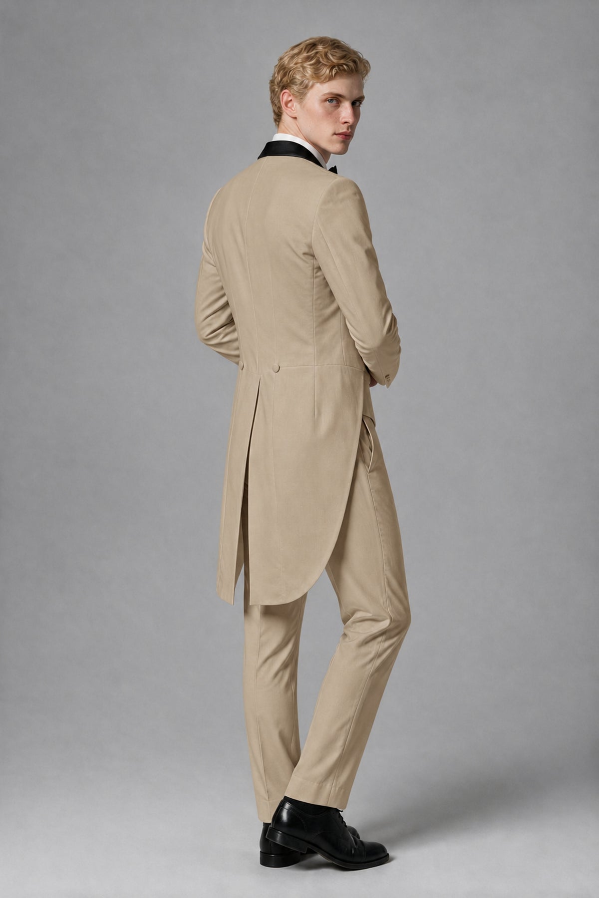 Bolodoo Men's Khaki 3-Piece Tailcoat Tuxedo Suit with Vest & Trousers - Khaki - Khaki_3