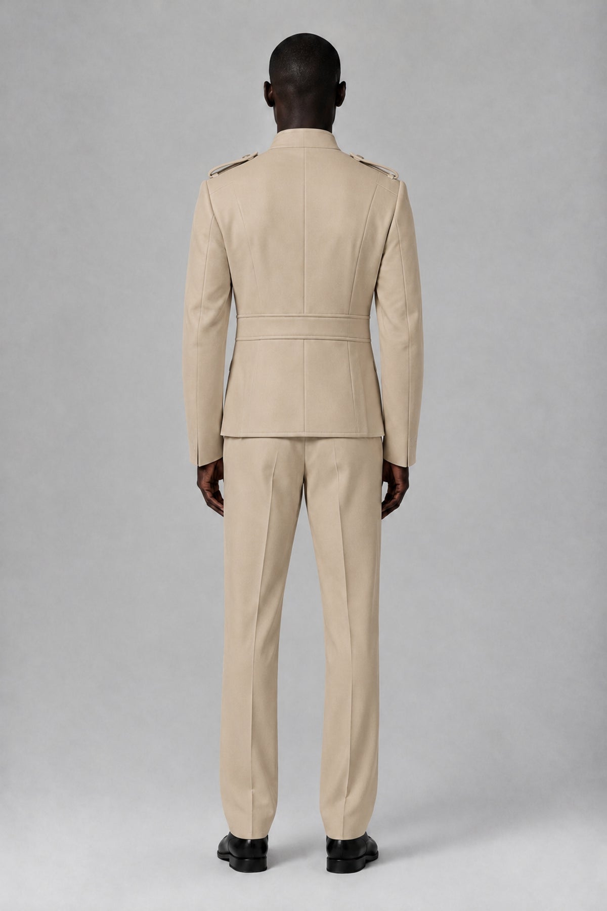 Bolodoo Men's Khaki Military-Inspired Two-Piece Suit with Stand Collar - Khaki - Khaki_3