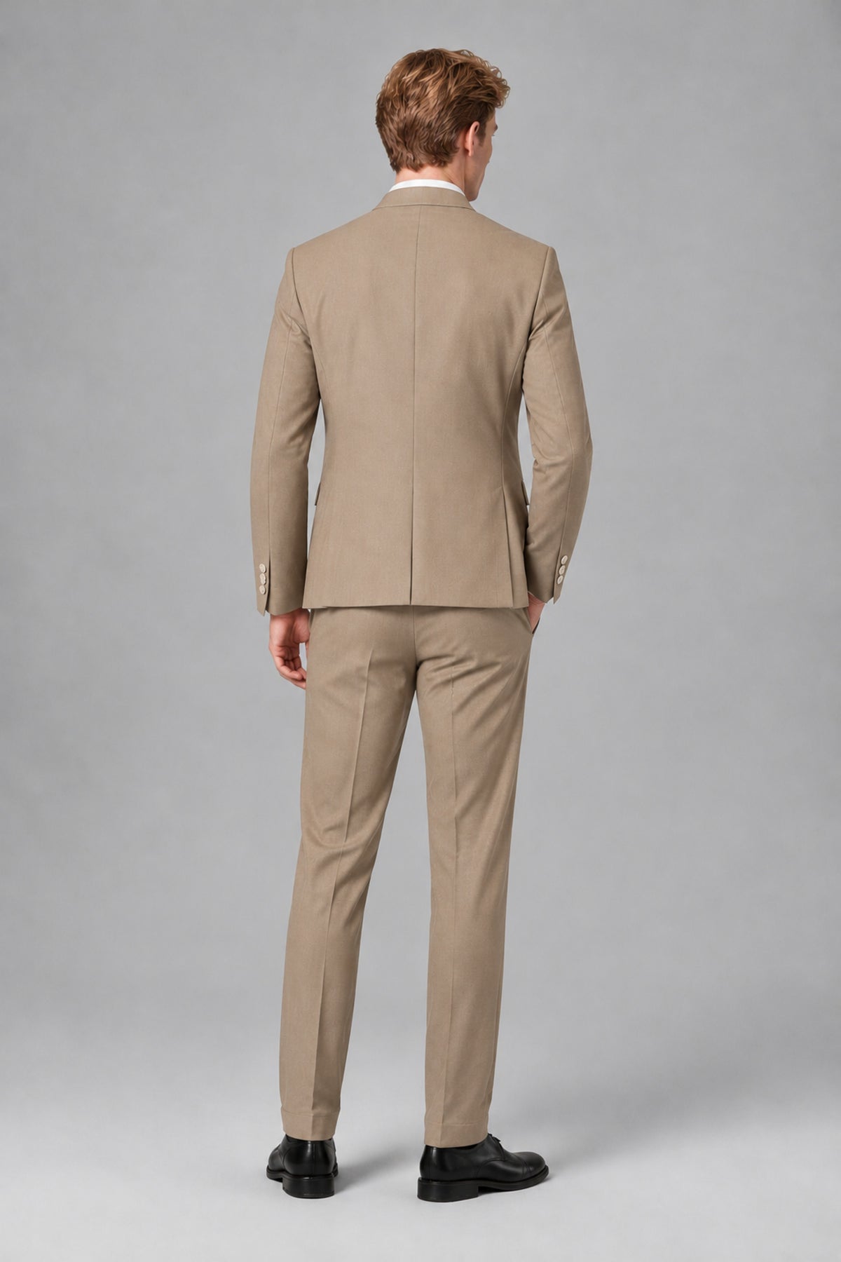 Bolodoo Men's Khaki Mandarin Collar 3-Piece Suit – Jacket, Vest & Trousers - Khaki - Khaki_3