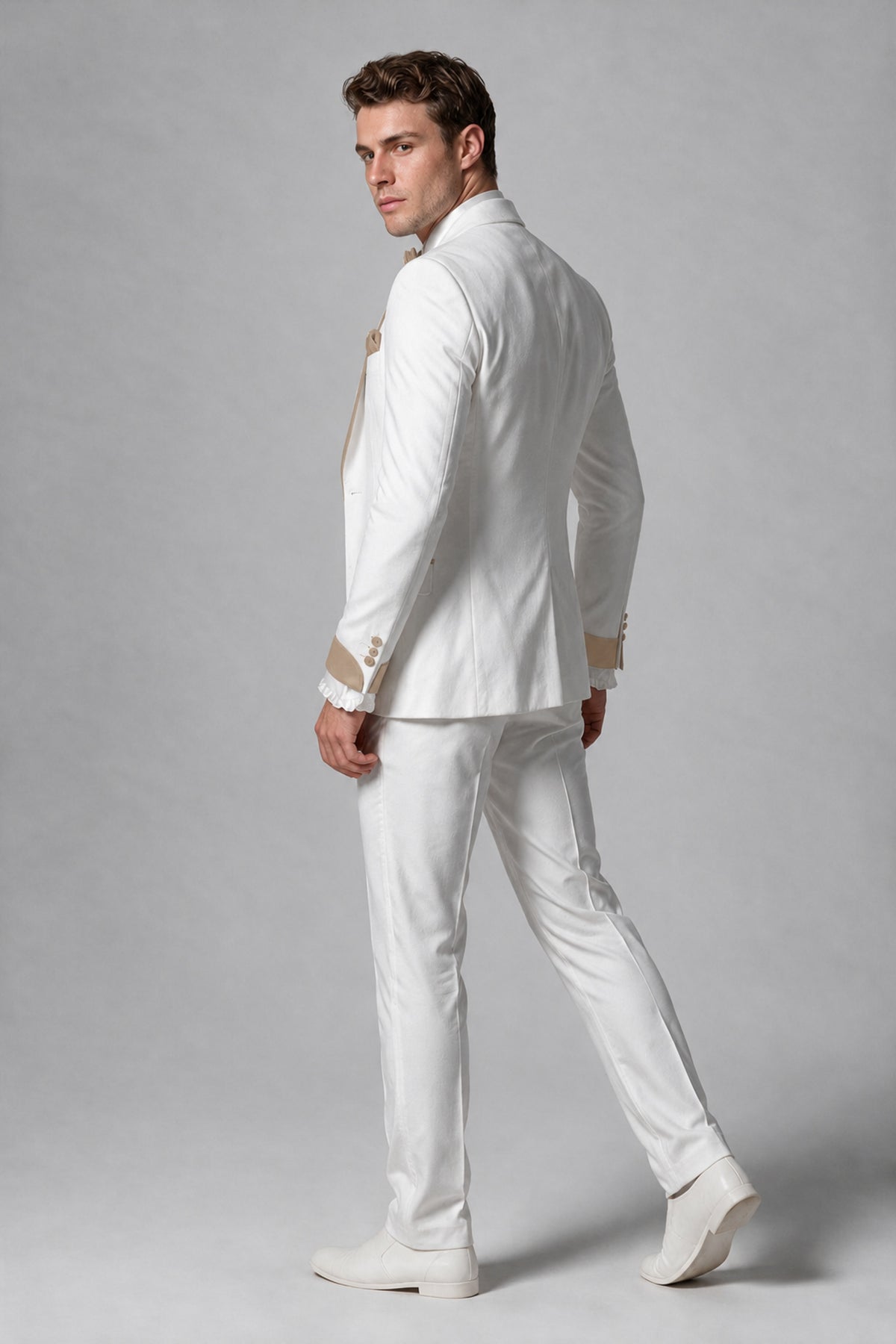 Bolodoo Men's White and Khaki Three-Piece Wedding Tuxedo Suit - Khaki - Khaki_3