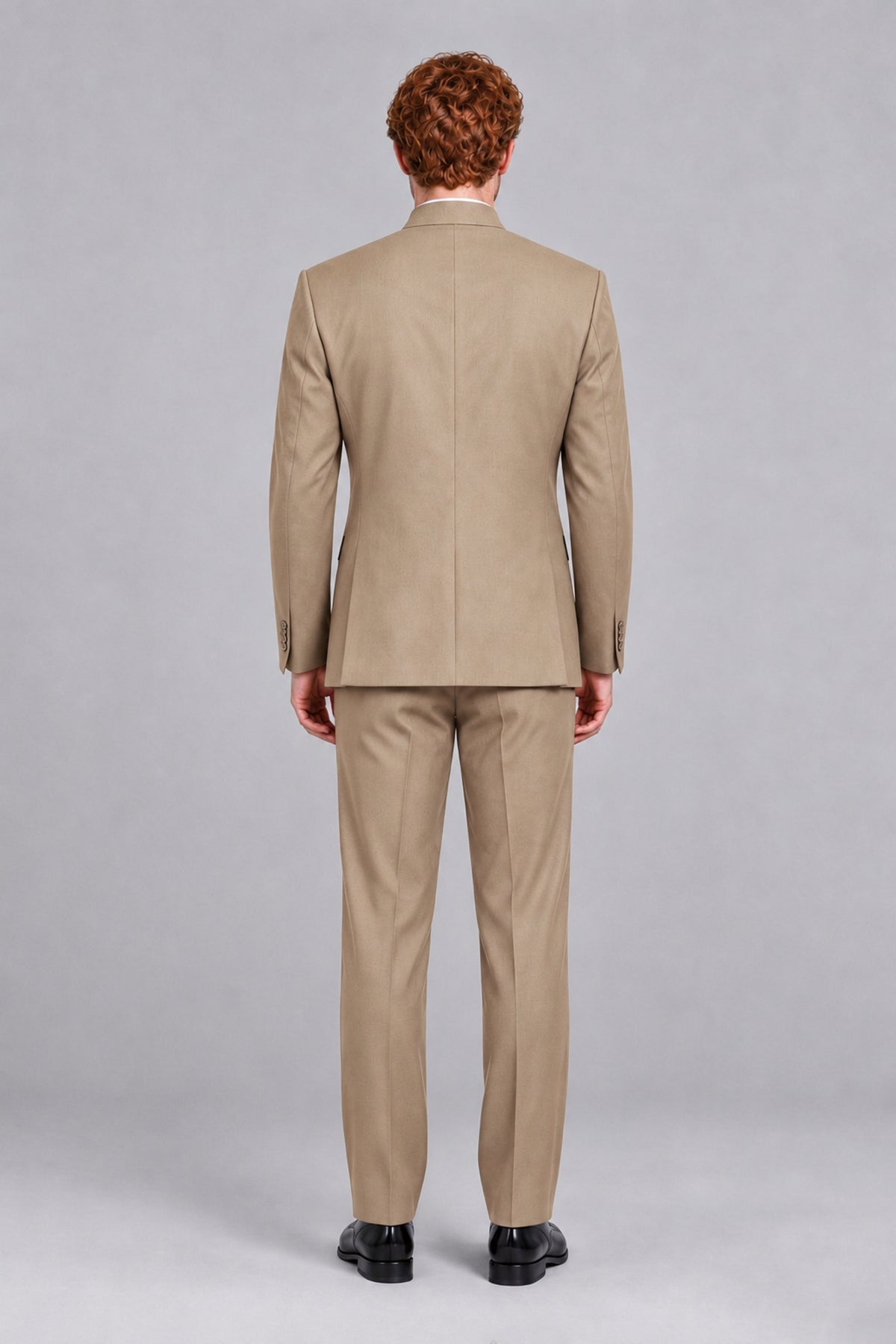 BOLODOO Men's Khaki Mandarin Collar Two-Piece Suit - Khaki - Khaki_3