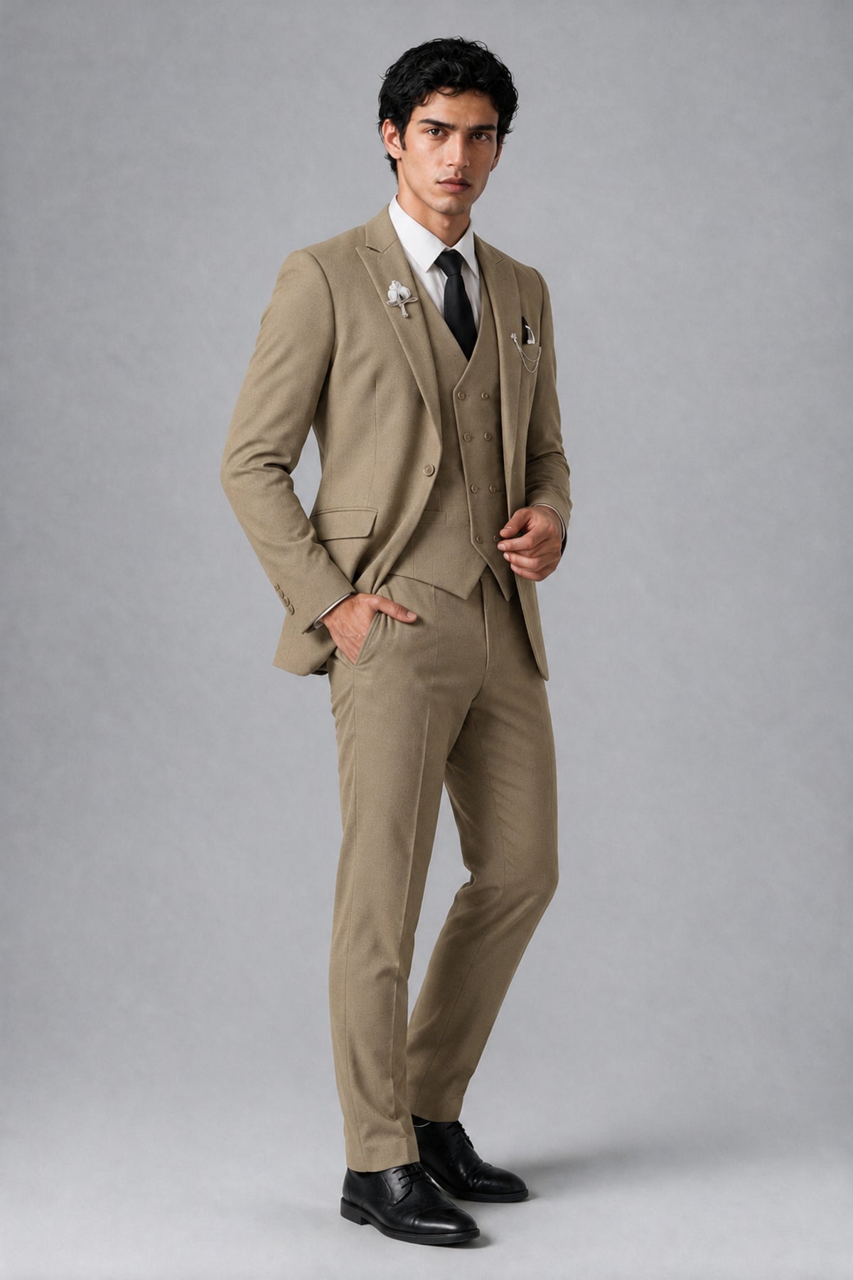 Bolodoo Men's Khaki 2-Piece Suit – Notch Lapel Jacket & Trousers - Khaki - Khaki_3