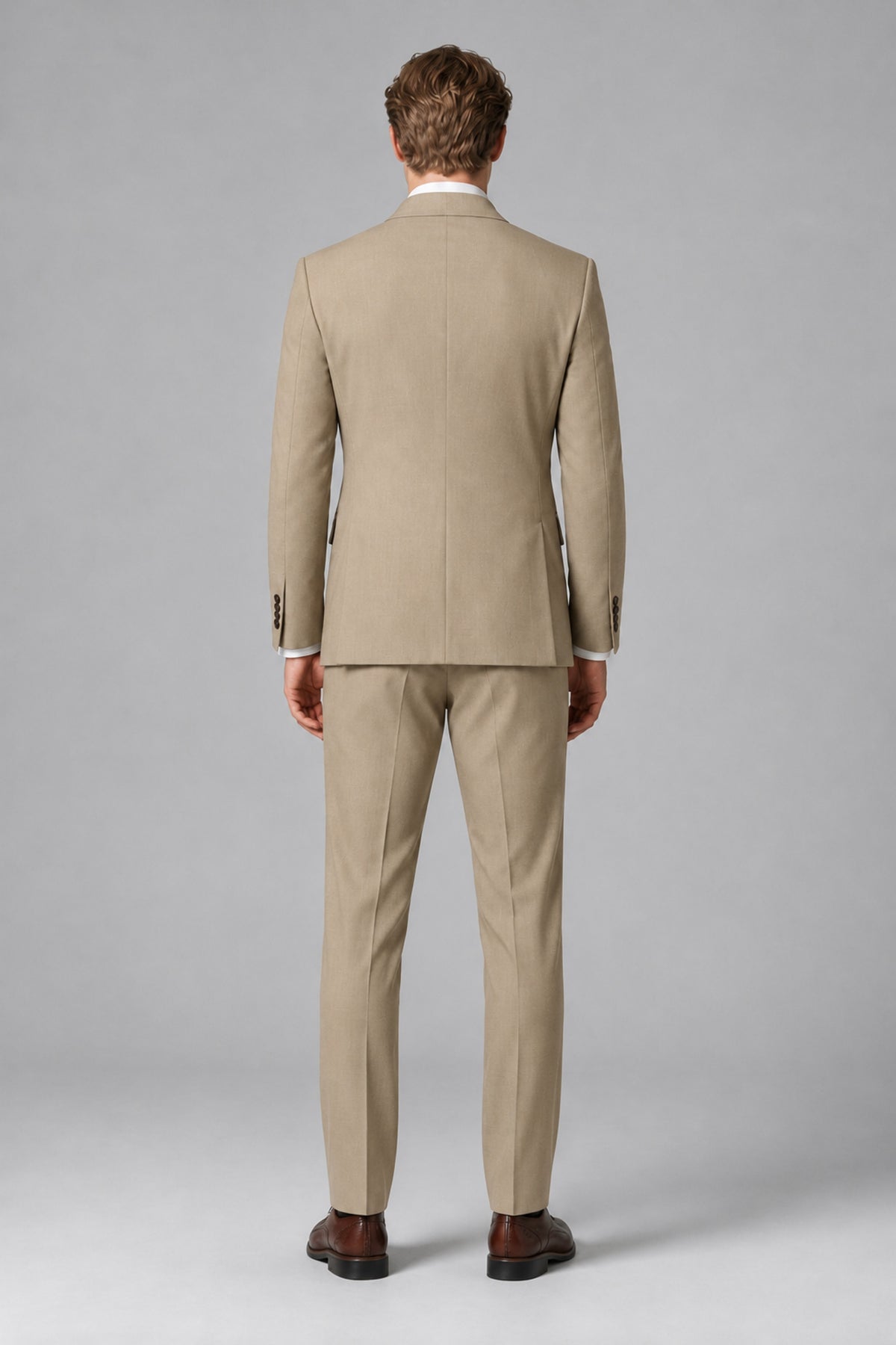 Bolodoo Men's Khaki Double-Breasted Two-Piece Suit with Peak Lapels - Khaki - Khaki_3