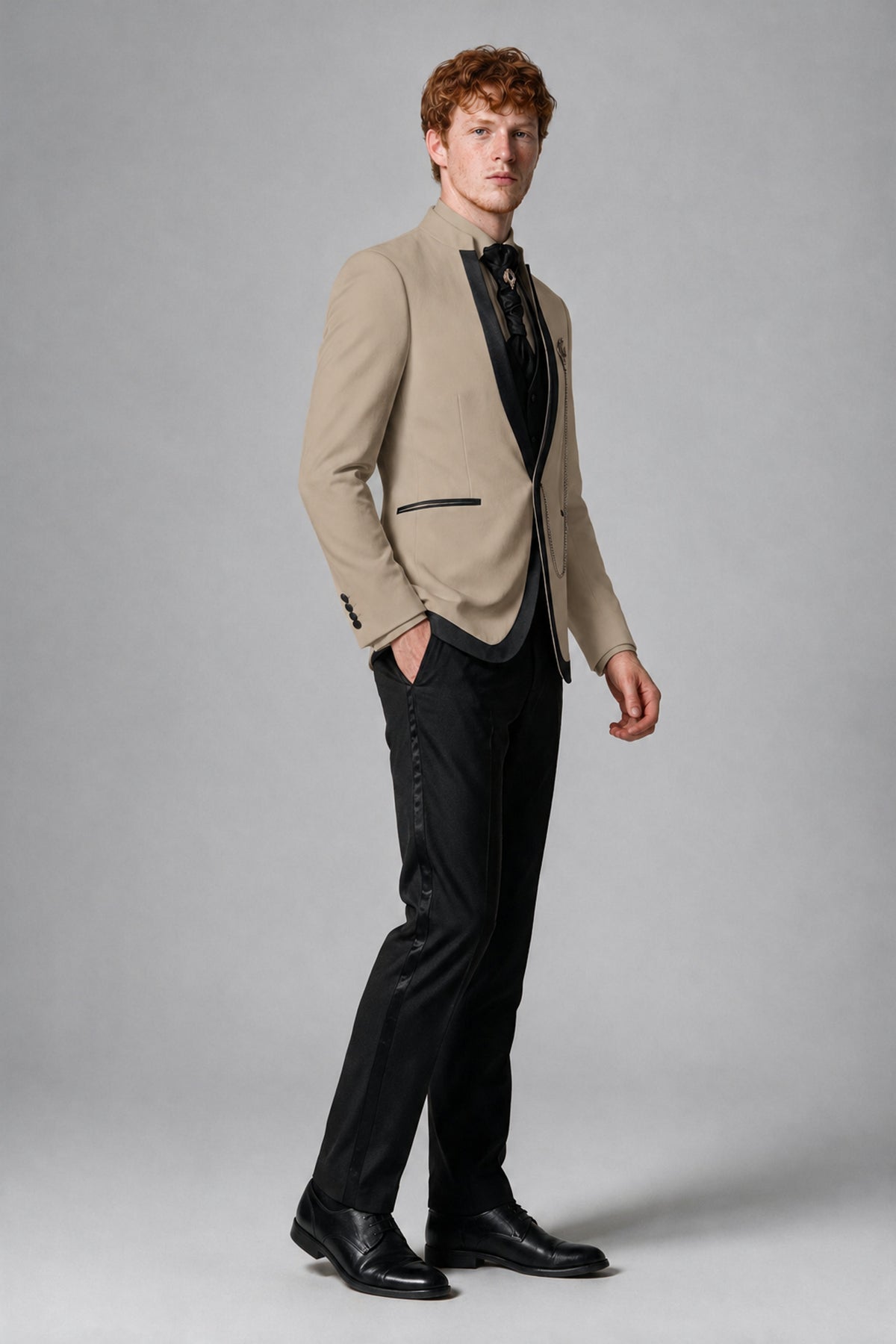 Bolodoo Men's Khaki 3-Piece Shawl Lapel Tuxedo Suit with Vest - Khaki - Khaki_4