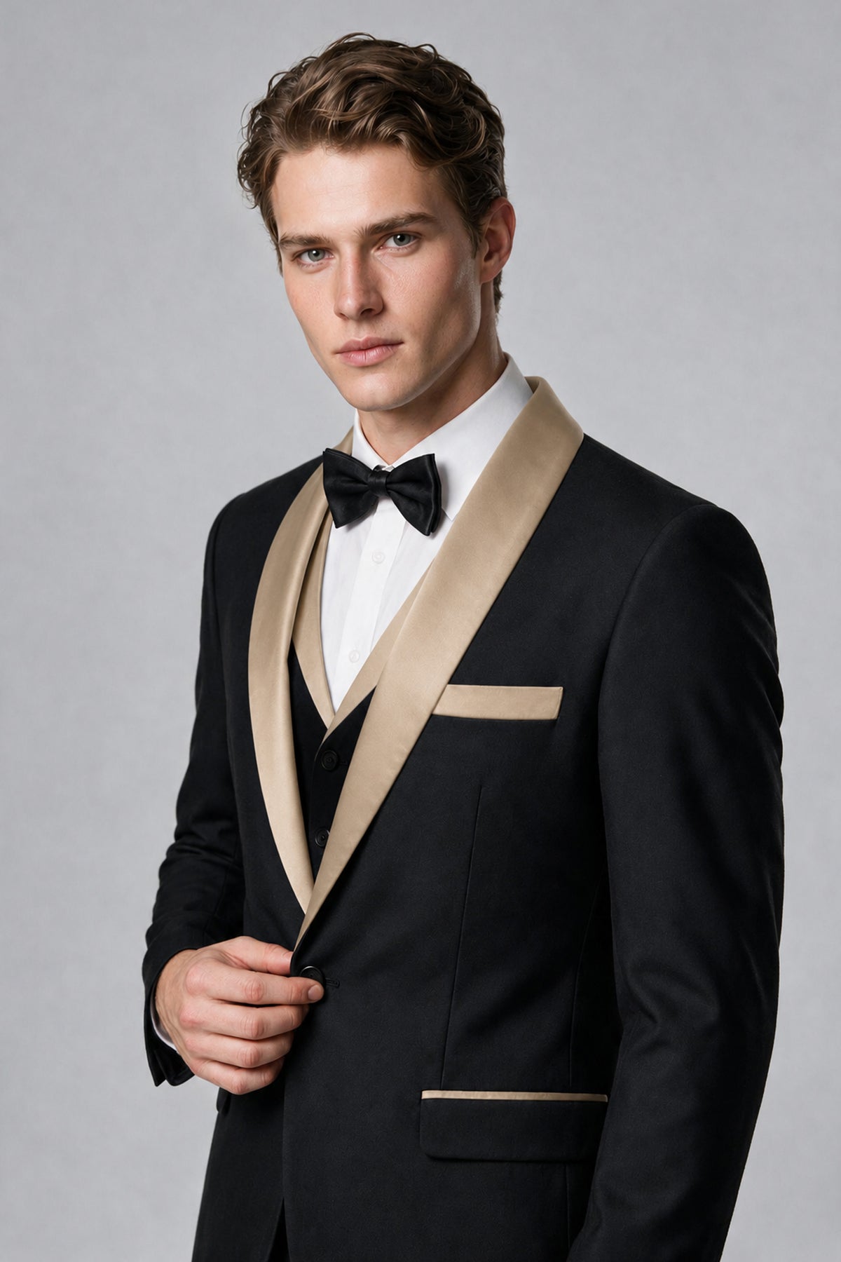 Bolodoo Men's Khaki 3-Piece Shawl Lapel Tuxedo Suit - Khaki - Khaki_4