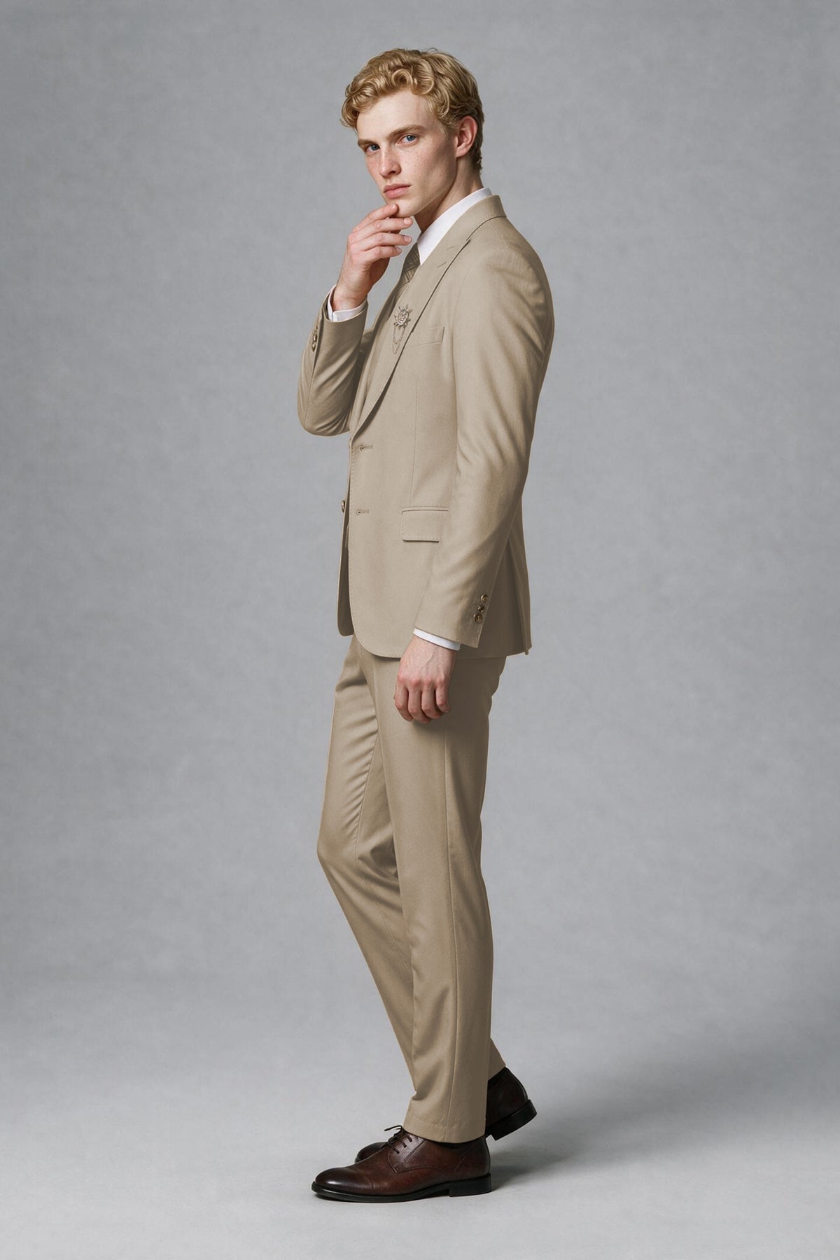 BOLODOO Men's Khaki Two-Piece Wedding Suit – Jacket & Trousers - Khaki