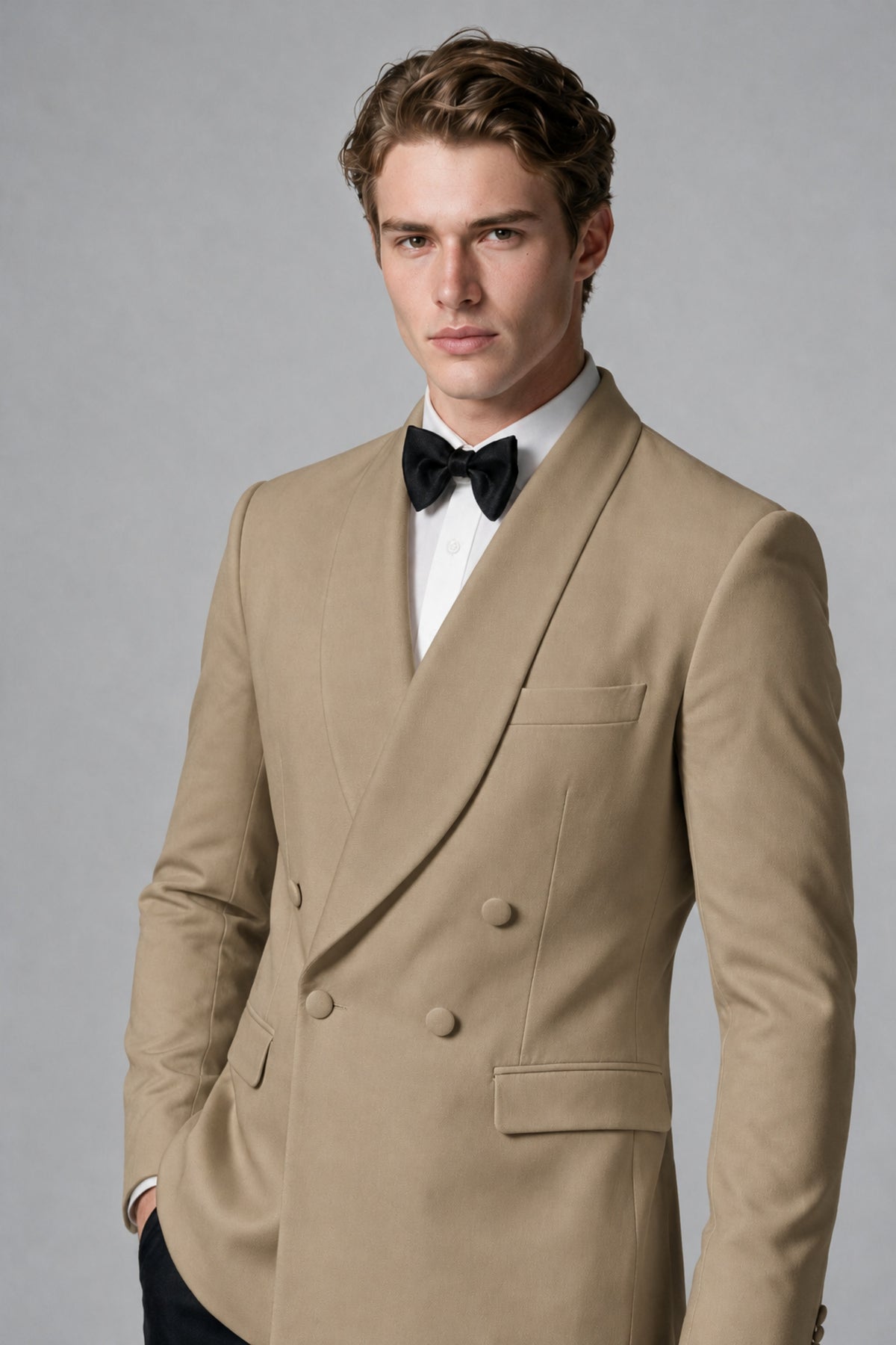 BOLODOO Men's Khaki Double-Breasted Tuxedo Blazer – Shawl Lapel Formal Suit Jacket - Khaki - Khaki_4