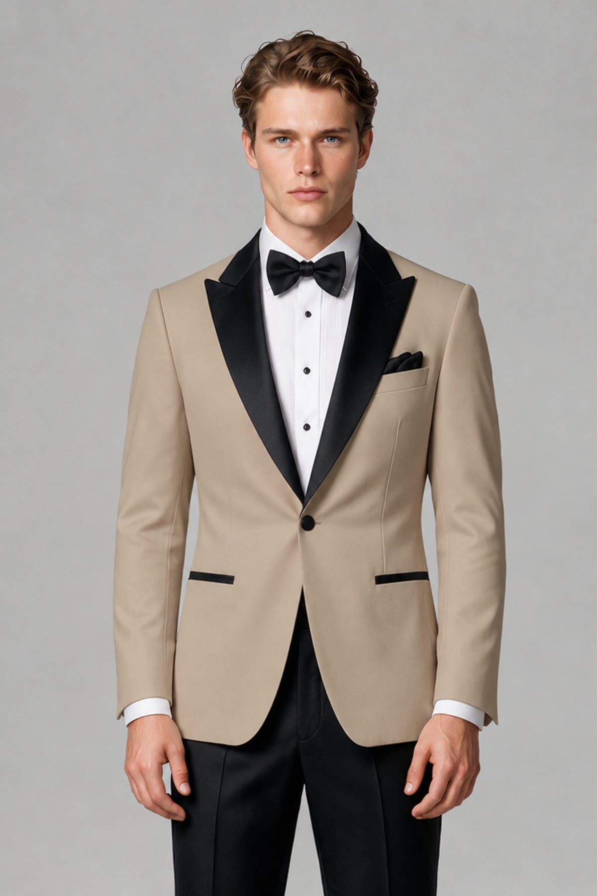 BOLODOO Men's Khaki Single-Button Tuxedo Blazer & Black Trousers 2-Piece Suit Set - Khaki - Khaki (1)