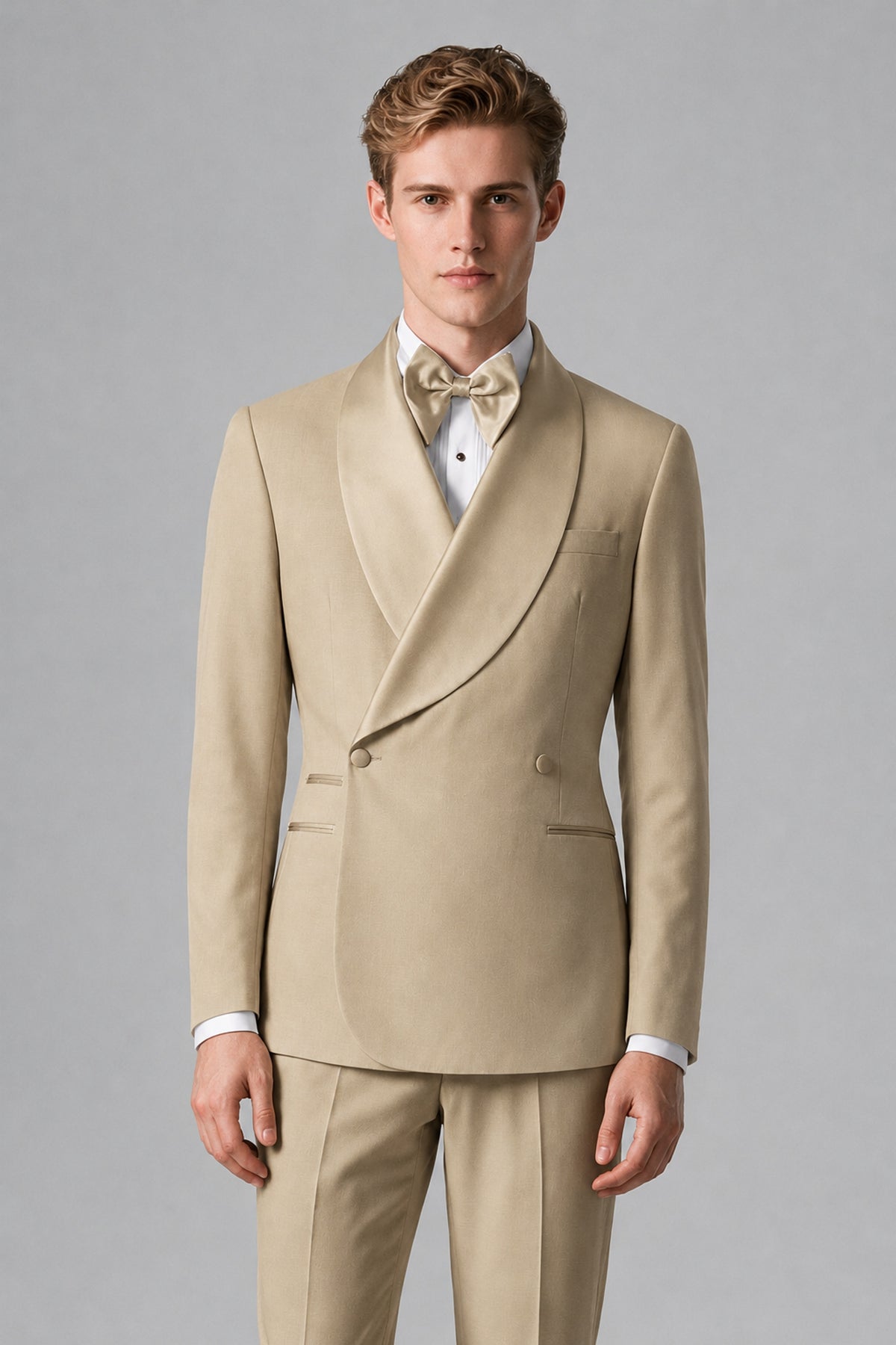 Bolodoo Men's Khaki Shawl Lapel 2-Piece Tuxedo Suit – Jacket & Trousers - Khaki - Khaki (1)