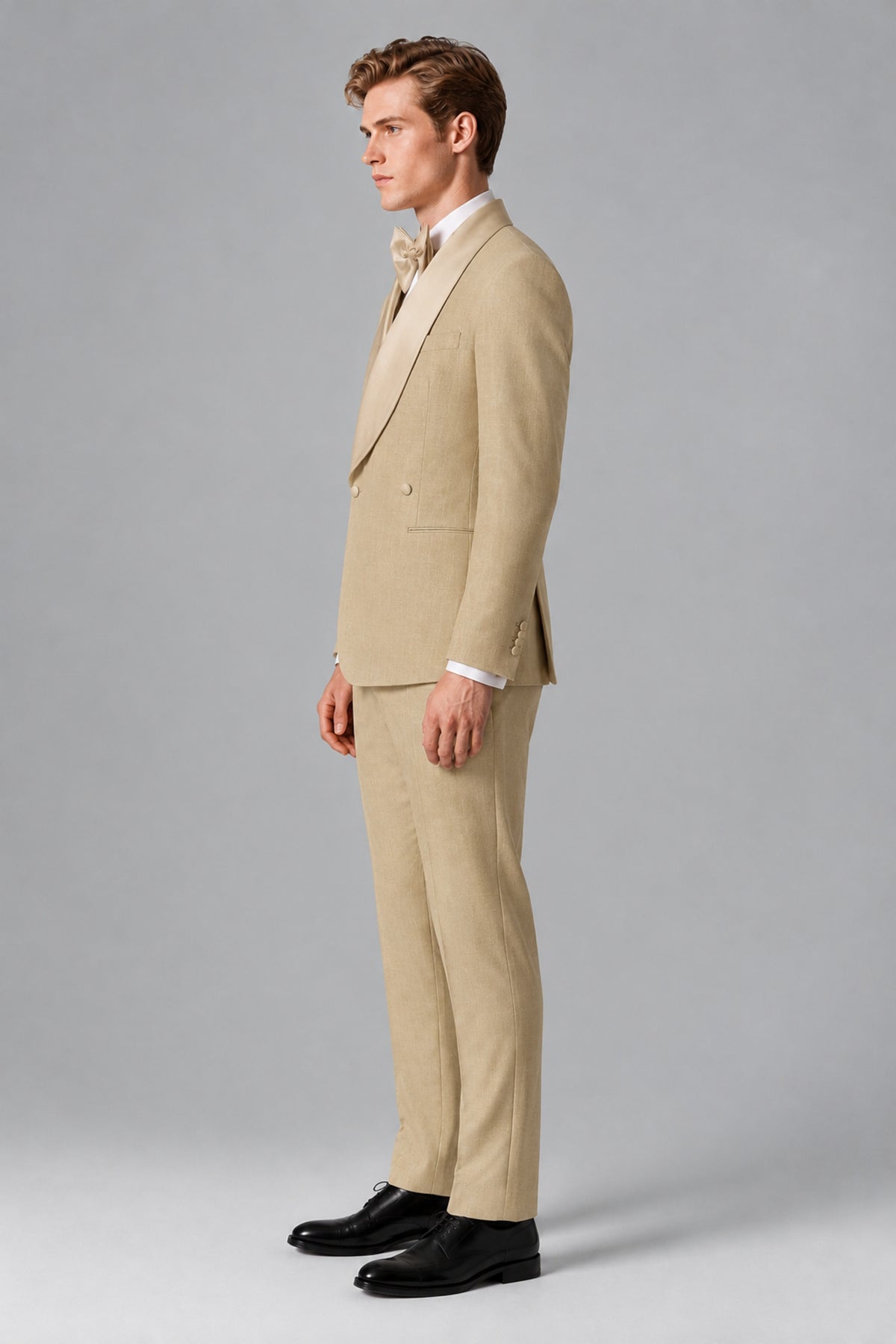 Bolodoo Men's Khaki Shawl Lapel 2-Piece Tuxedo Suit – Jacket & Trousers - Khaki - Khaki (2)