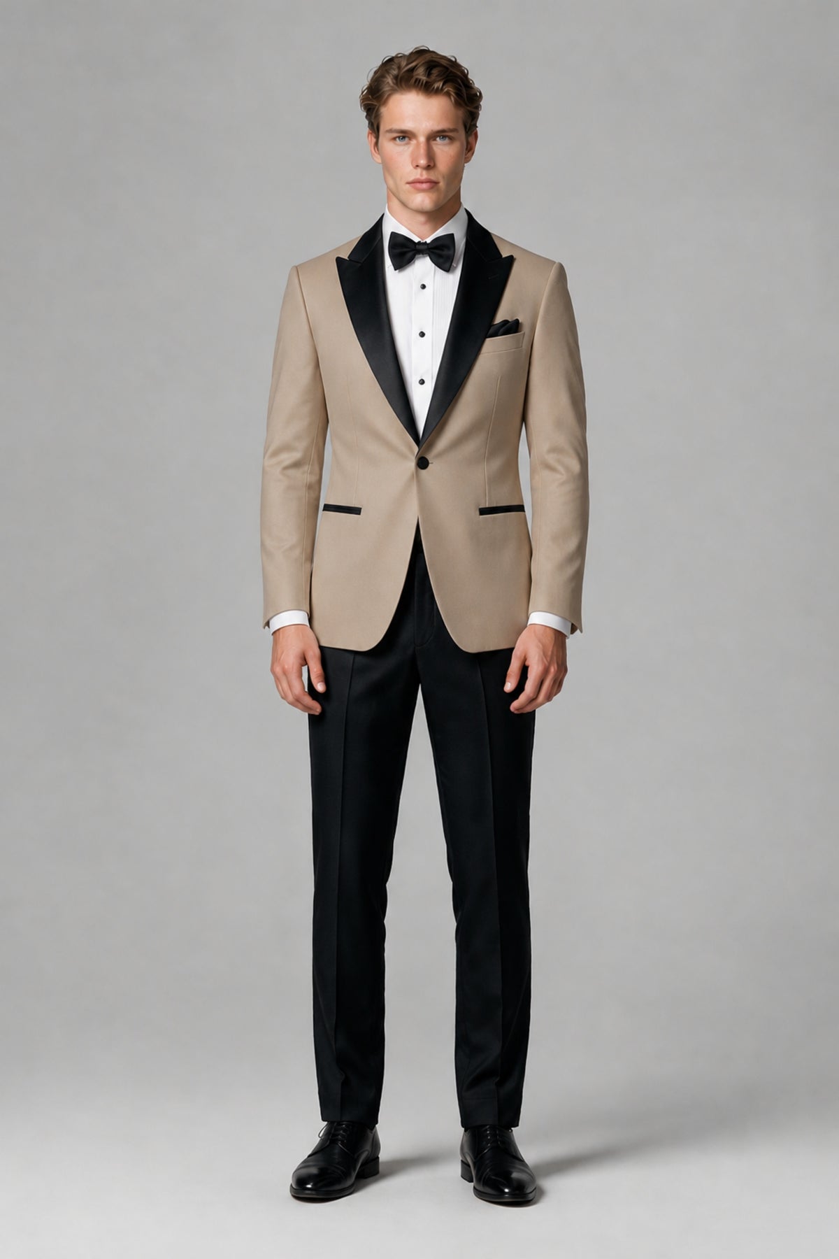 BOLODOO Men's Khaki Single-Button Tuxedo Blazer & Black Trousers 2-Piece Suit Set - Khaki - Khaki (2)