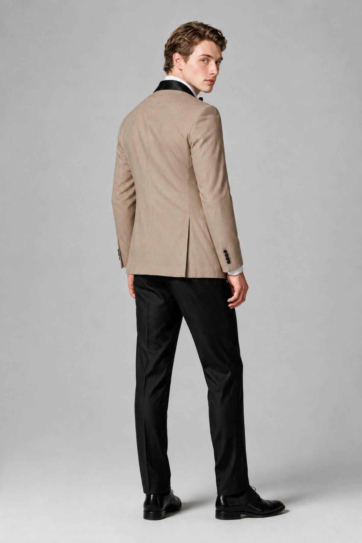 BOLODOO Men's Khaki Single-Button Tuxedo Blazer & Black Trousers 2-Piece Suit Set - Khaki - Khaki (3)