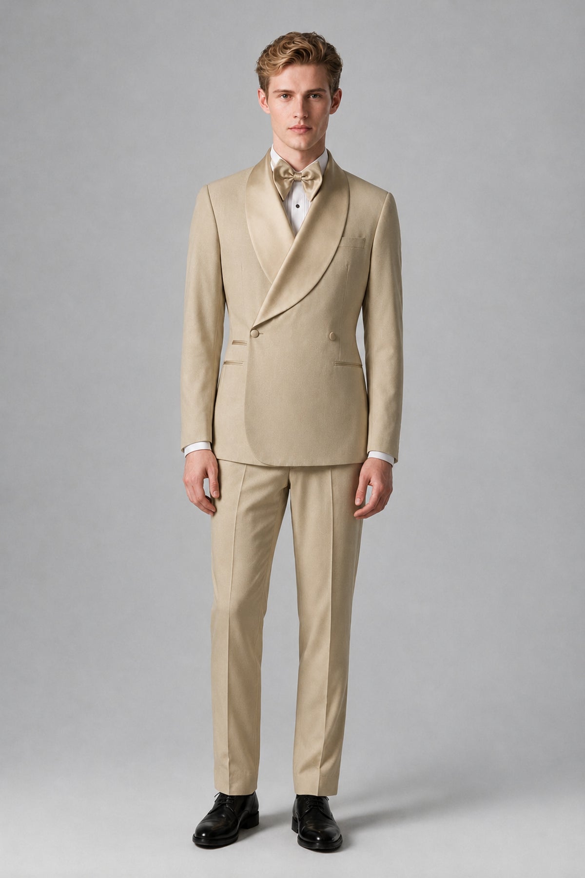 Bolodoo Men's Khaki Shawl Lapel 2-Piece Tuxedo Suit – Jacket & Trousers - Khaki - Khaki (3)