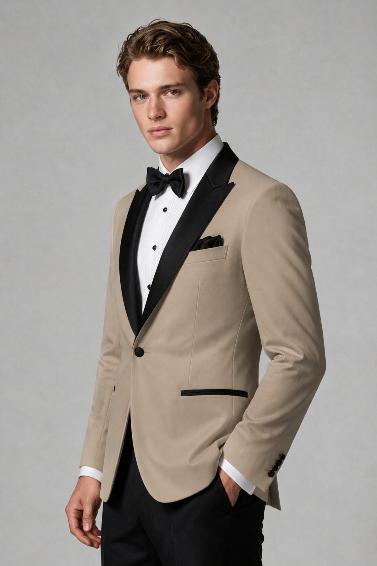 BOLODOO Men's Khaki Single-Button Tuxedo Blazer & Black Trousers 2-Piece Suit Set - Khaki - Khaki (4)