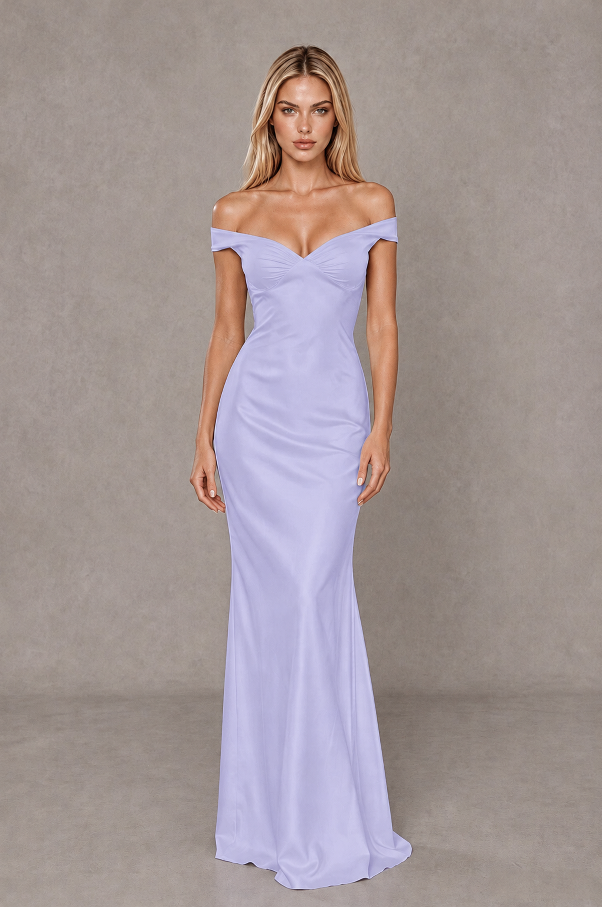 BOLODOO Lavender Off-Shoulder Open-Back Satin Evening Gown - Lavender - Lavender_01