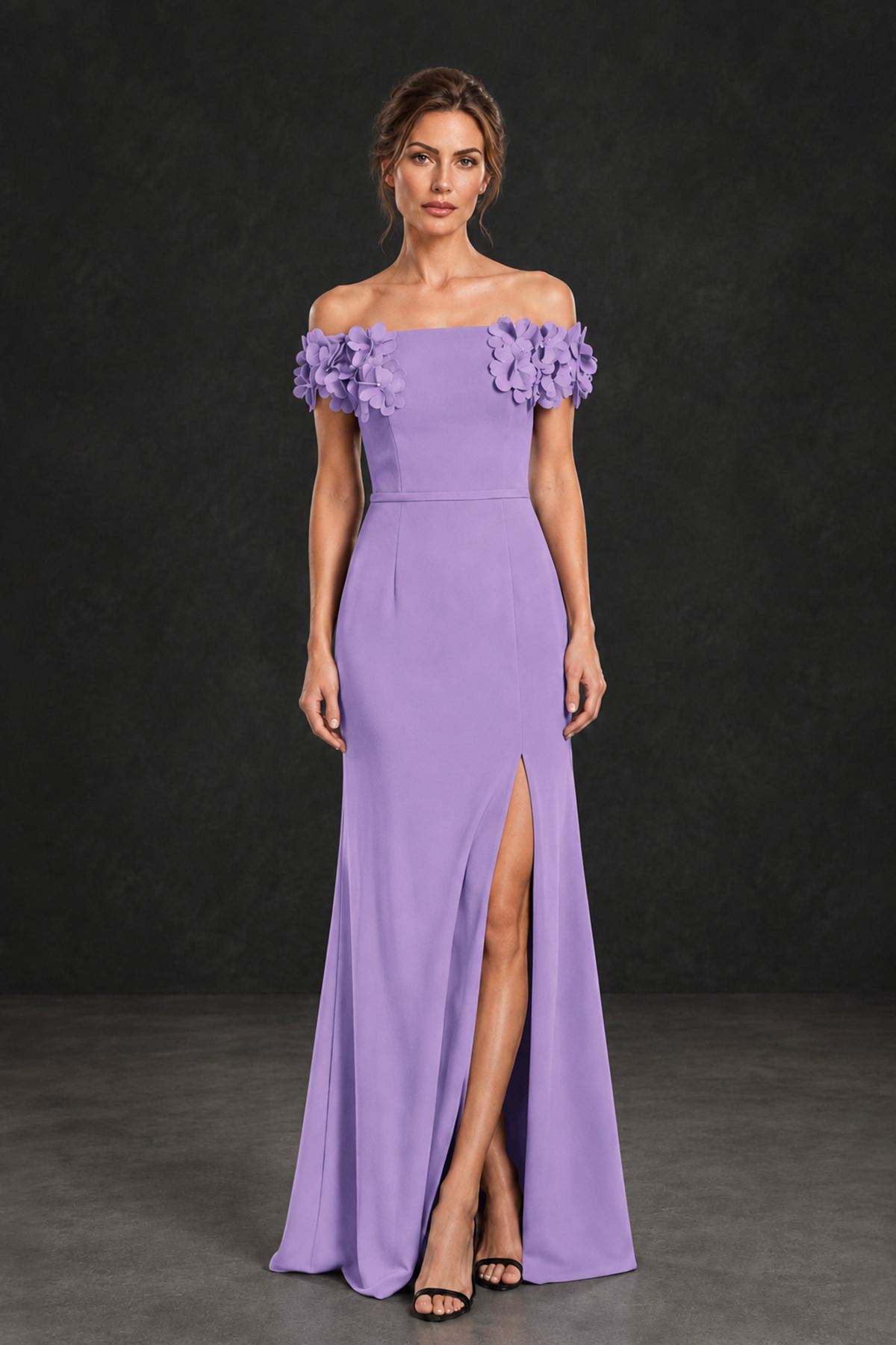 BOLODOO Lavender Off-the-Shoulder Mother of the Bride Dress with Floral Appliques - Lavender - Lavender_01