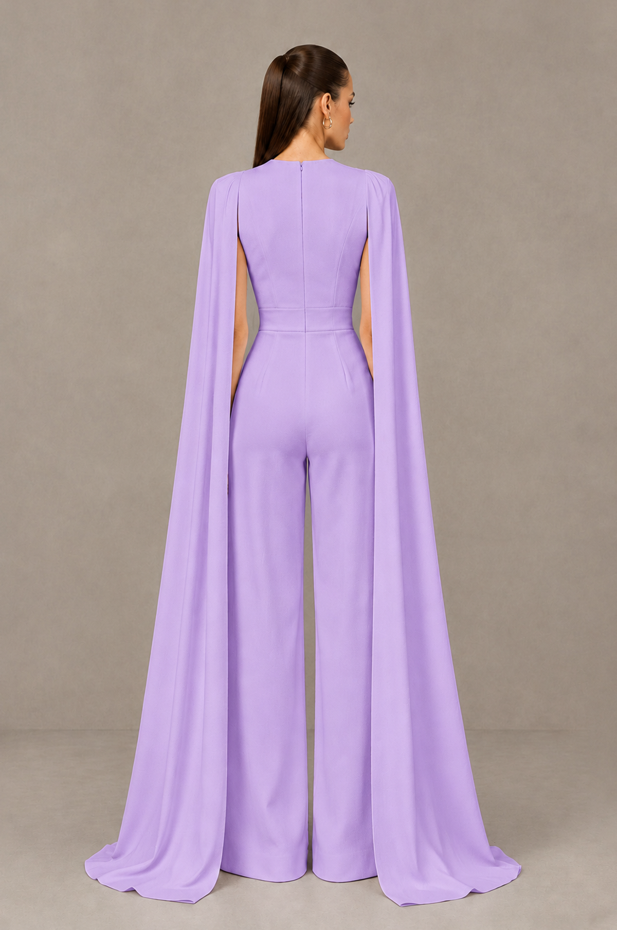 BOLODOO Lavender Deep V-Neck Cape Sleeve Bridal Jumpsuit - Lavender - Lavender_02