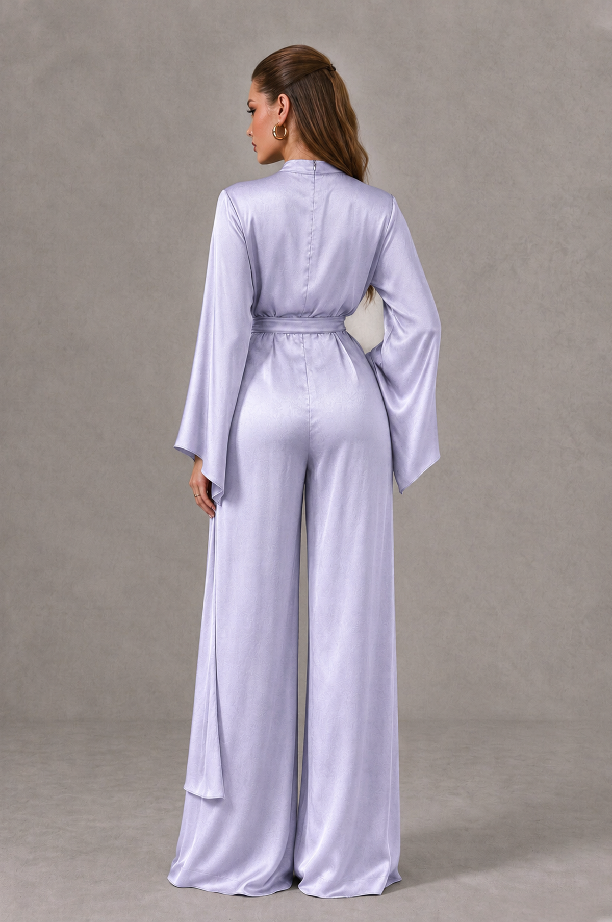 BOLODOO Lavender Satin-Look Long Sleeve Wide-Leg Jumpsuit - Lavender - Lavender_02