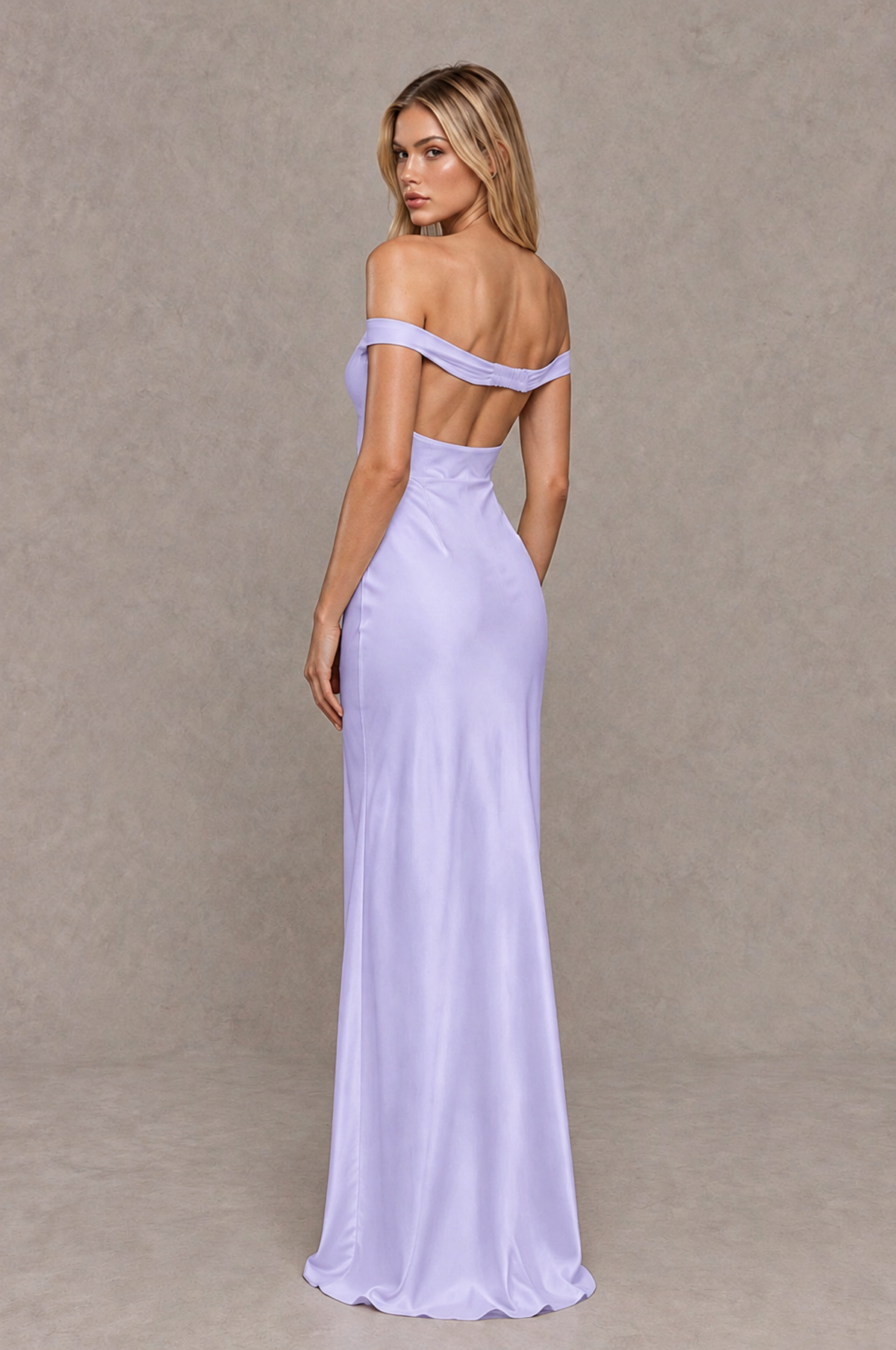 BOLODOO Lavender Off-Shoulder Open-Back Satin Evening Gown - Lavender - Lavender_02