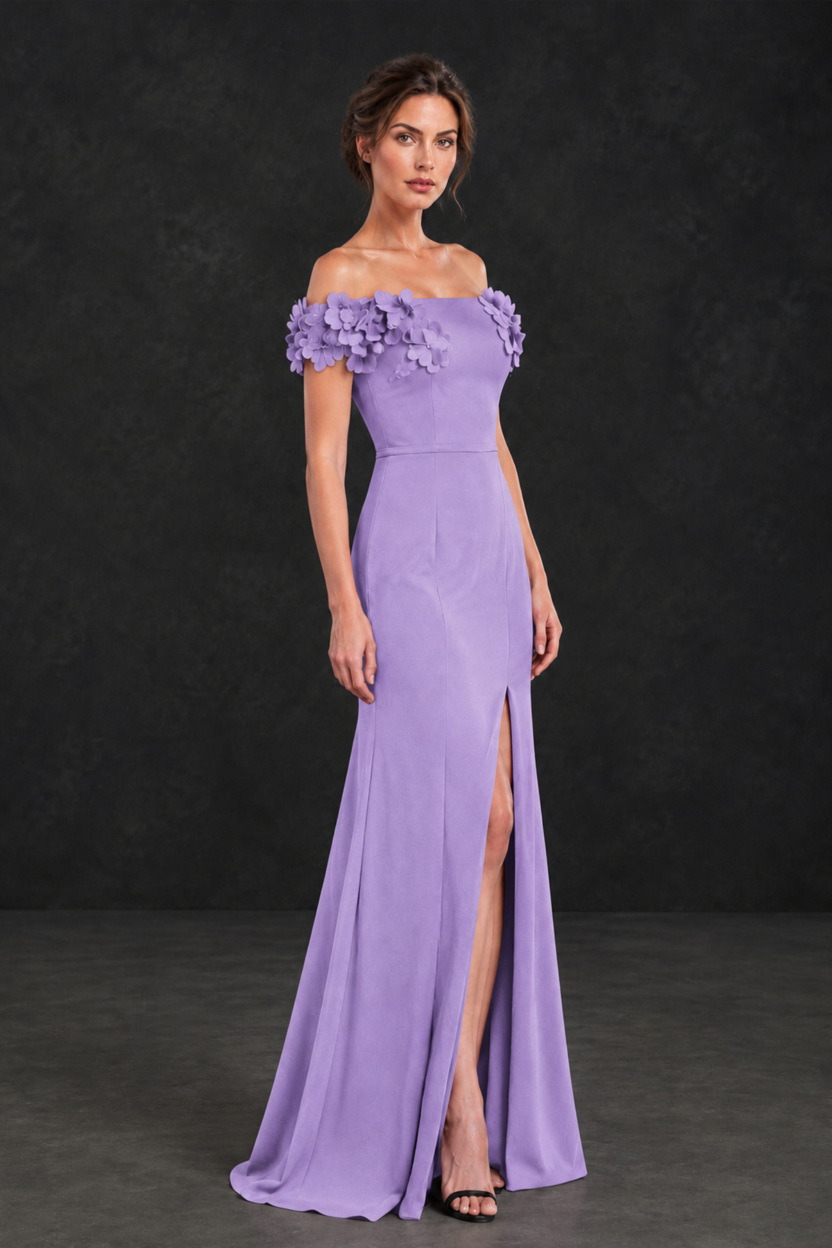 BOLODOO Lavender Off-the-Shoulder Mother of the Bride Dress with Floral Appliques - Lavender - Lavender_03