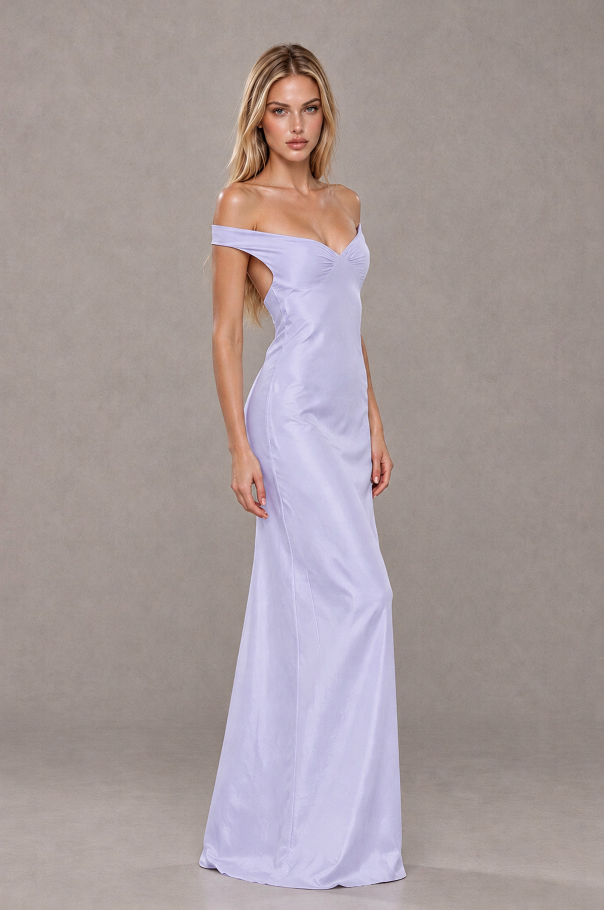 BOLODOO Lavender Off-Shoulder Open-Back Satin Evening Gown - Lavender - Lavender_04