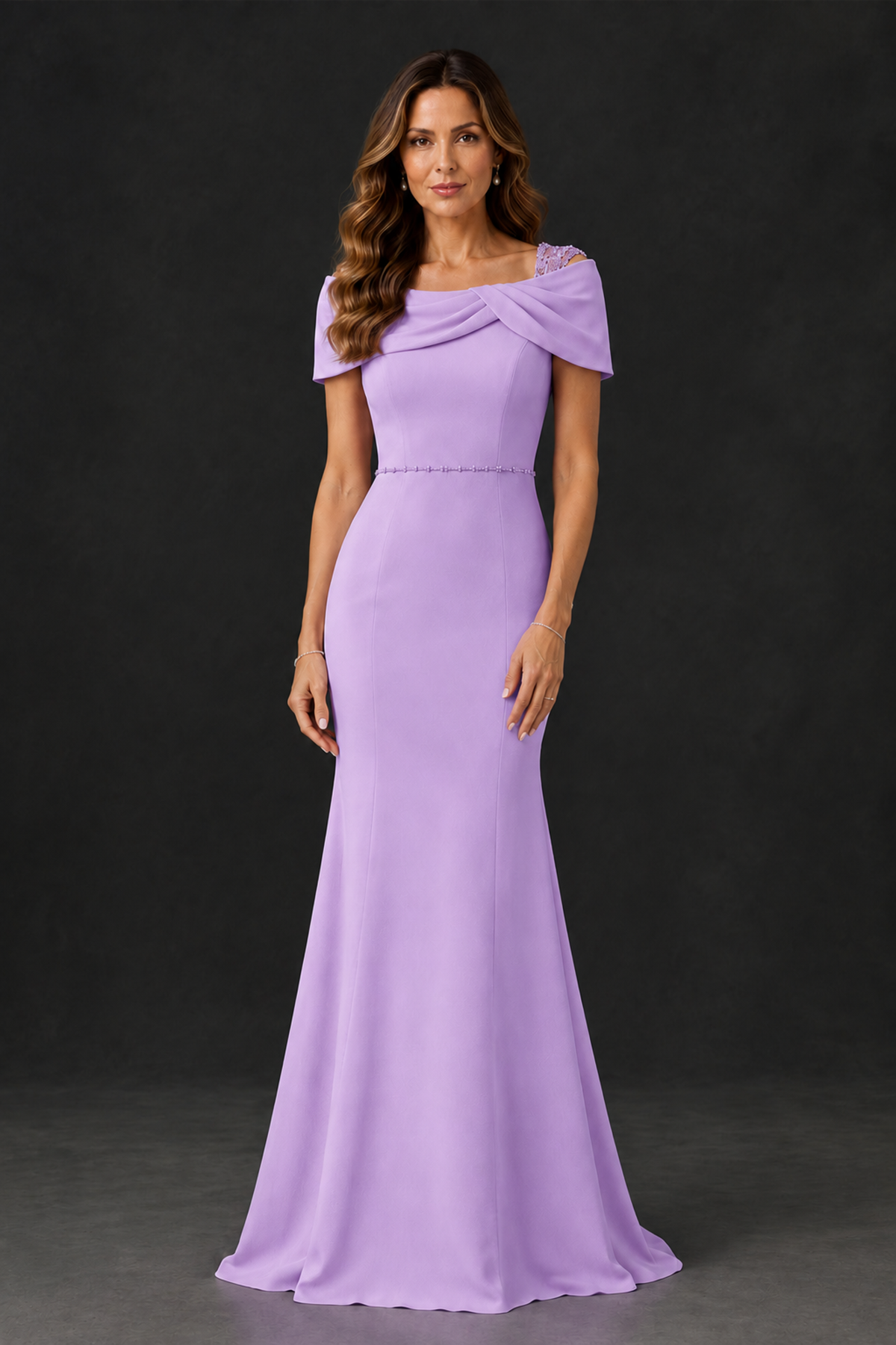 BOLODOO Lavender Mother of the Bride Dress with Draped Cape Detail - Lavender - Lavender_1