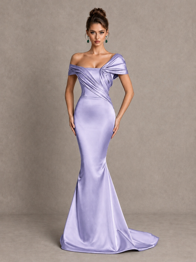 BOLODOO Lavender Off-Shoulder Satin Mermaid Prom Dress - Lavender - Lavender_1