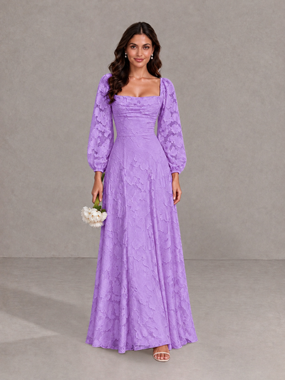 BOLODOO Lavender Floral Long Sleeve A-Line Bridesmaid Dress - Lavender - Lavender_1