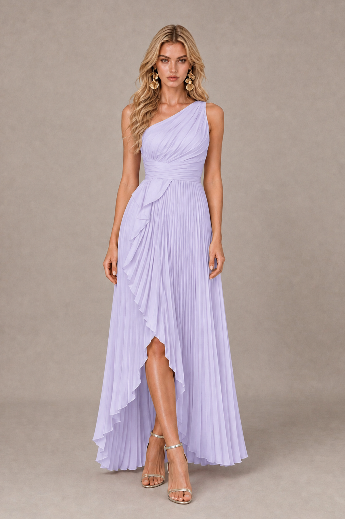 BOLODOO Lavender One-Shoulder High-Low Ruffle Maxi Dress - Lavender - Lavender_1