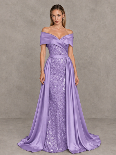 BOLODOO Lavender Sequin Mermaid Evening Dress with Detachable Satin Overskirt and Sweep Train - Lavender - Lavender_1