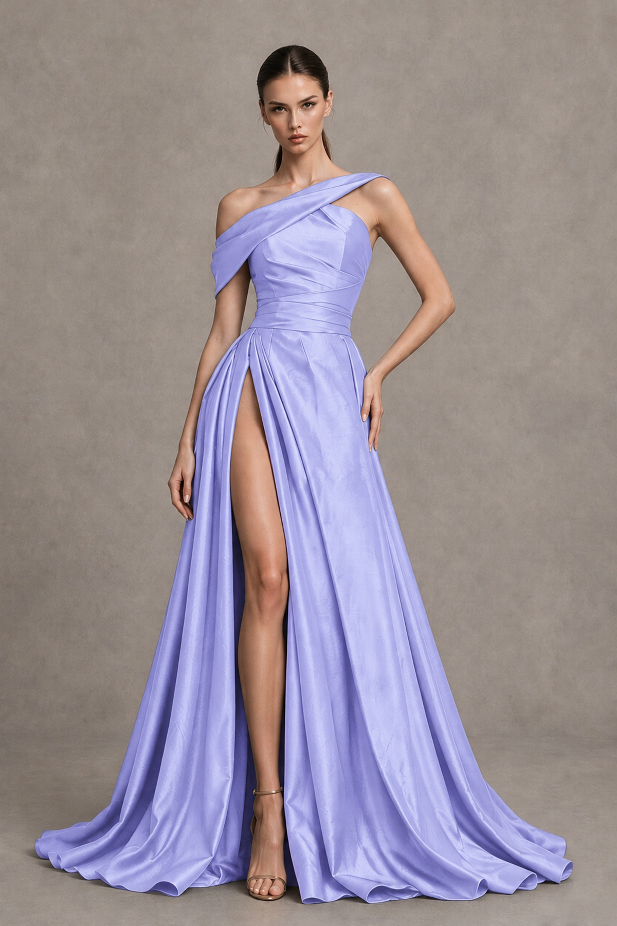 BOLODOO Lavender Asymmetric Satin-Look A-Line Prom Dress with High Slit - Lavender - Lavender_1