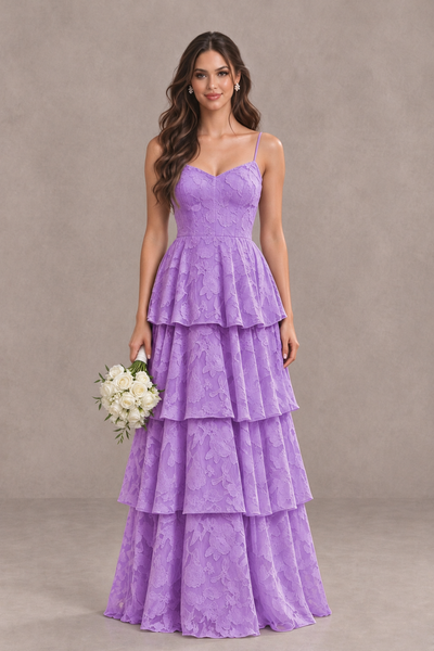 BOLODOO Lavender Tiered Floral-Textured Spaghetti Strap Maxi Dress - Lavender - Lavender_1